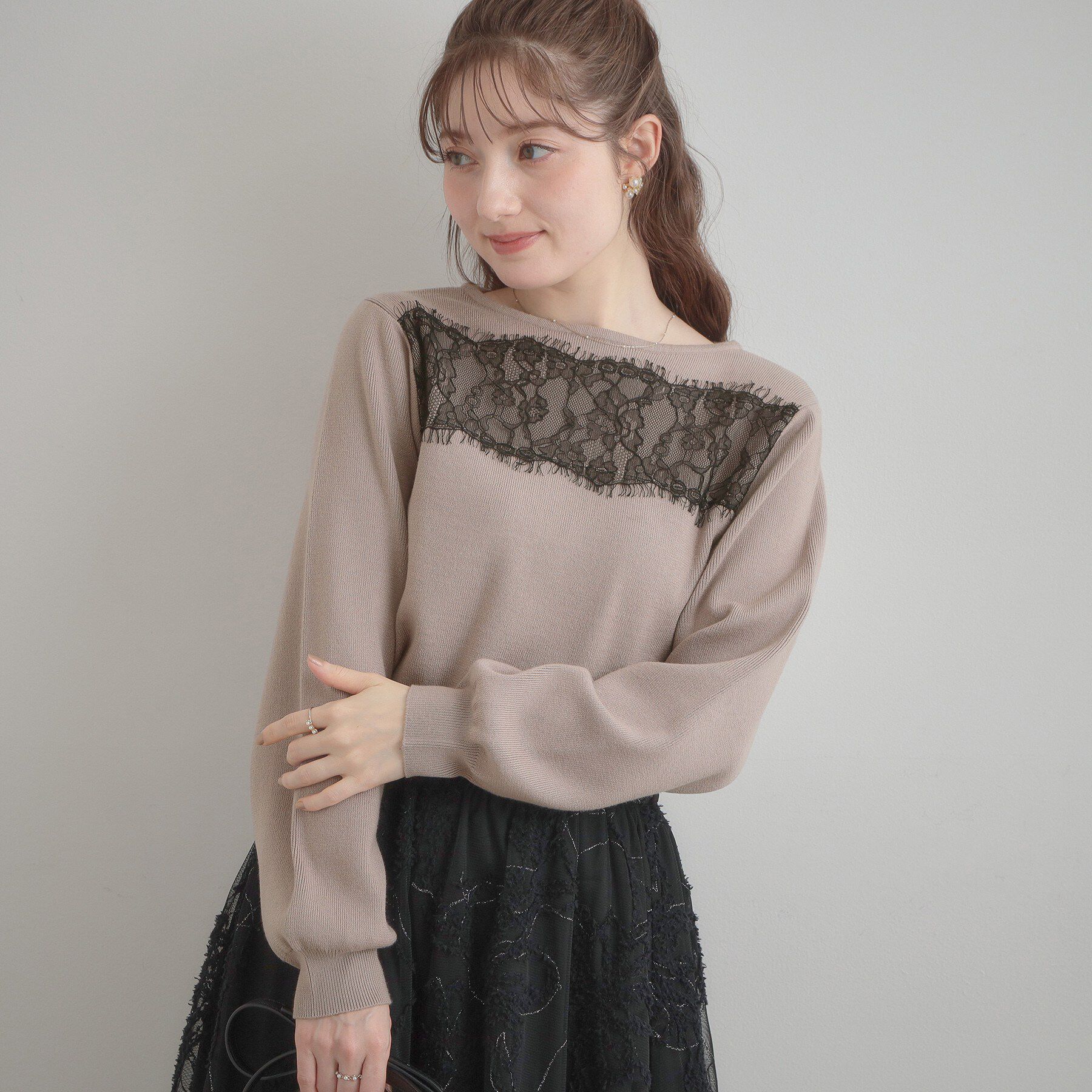 Couture broach「【洗える・通勤】レース ドッキング ニット」|ニット・セーター|