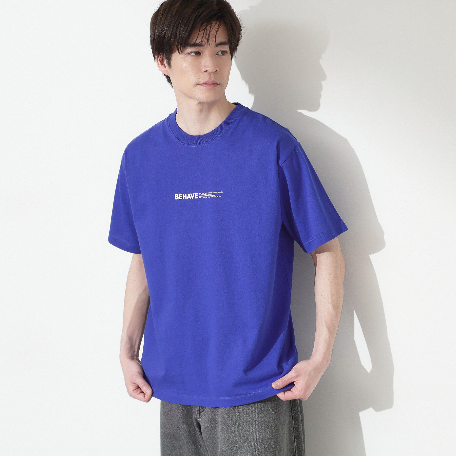 THE SHOP TK「【なめらかでソフトな肌触り】ロゴ コットン半袖Tシャツ 洗濯機OK」|Tシャツ・カットソー|ブルー(093)