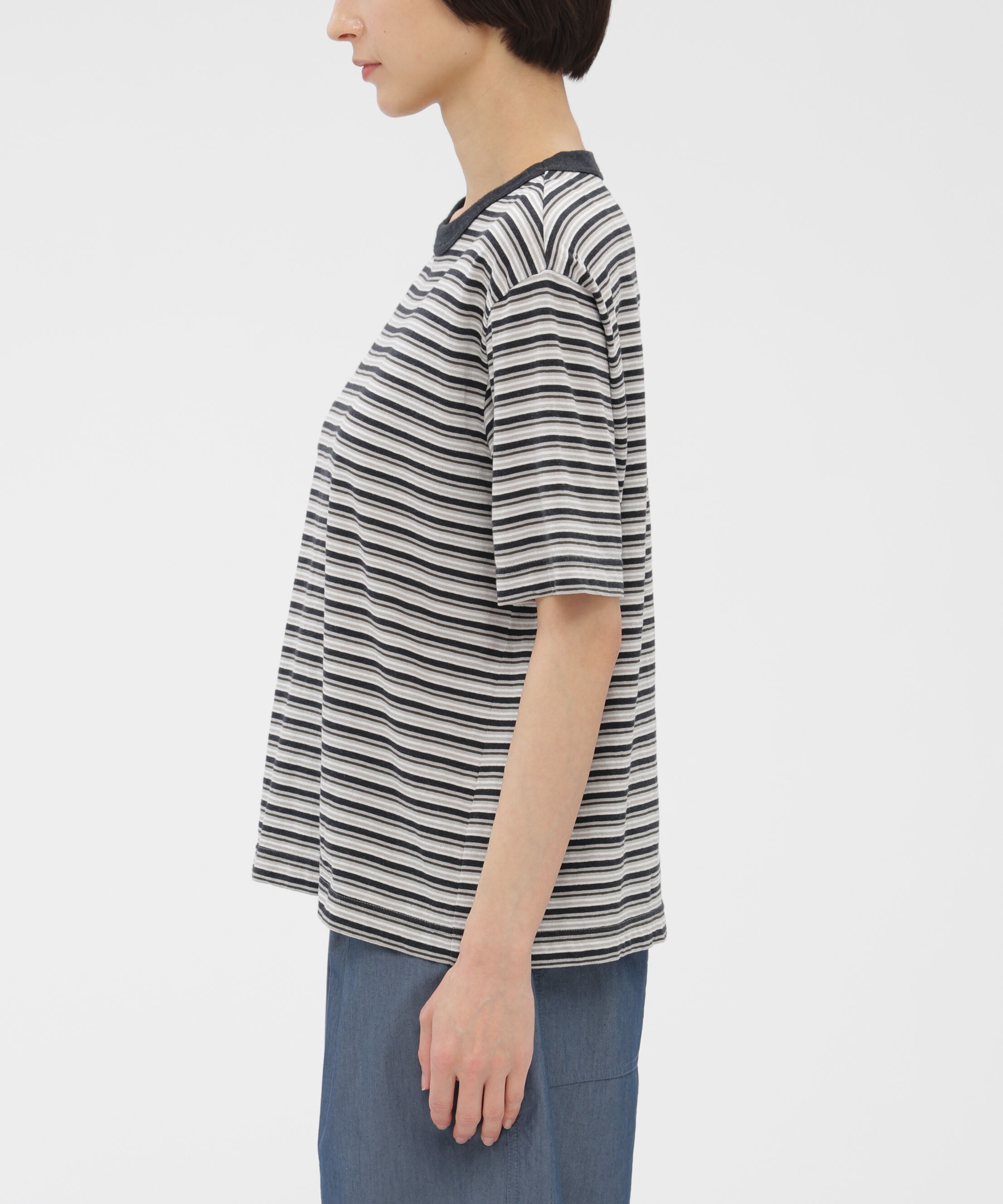 MHL.「COTTON LINEN MULTI STRIPE JERSEY TOP」|Tシャツ・カットソー|