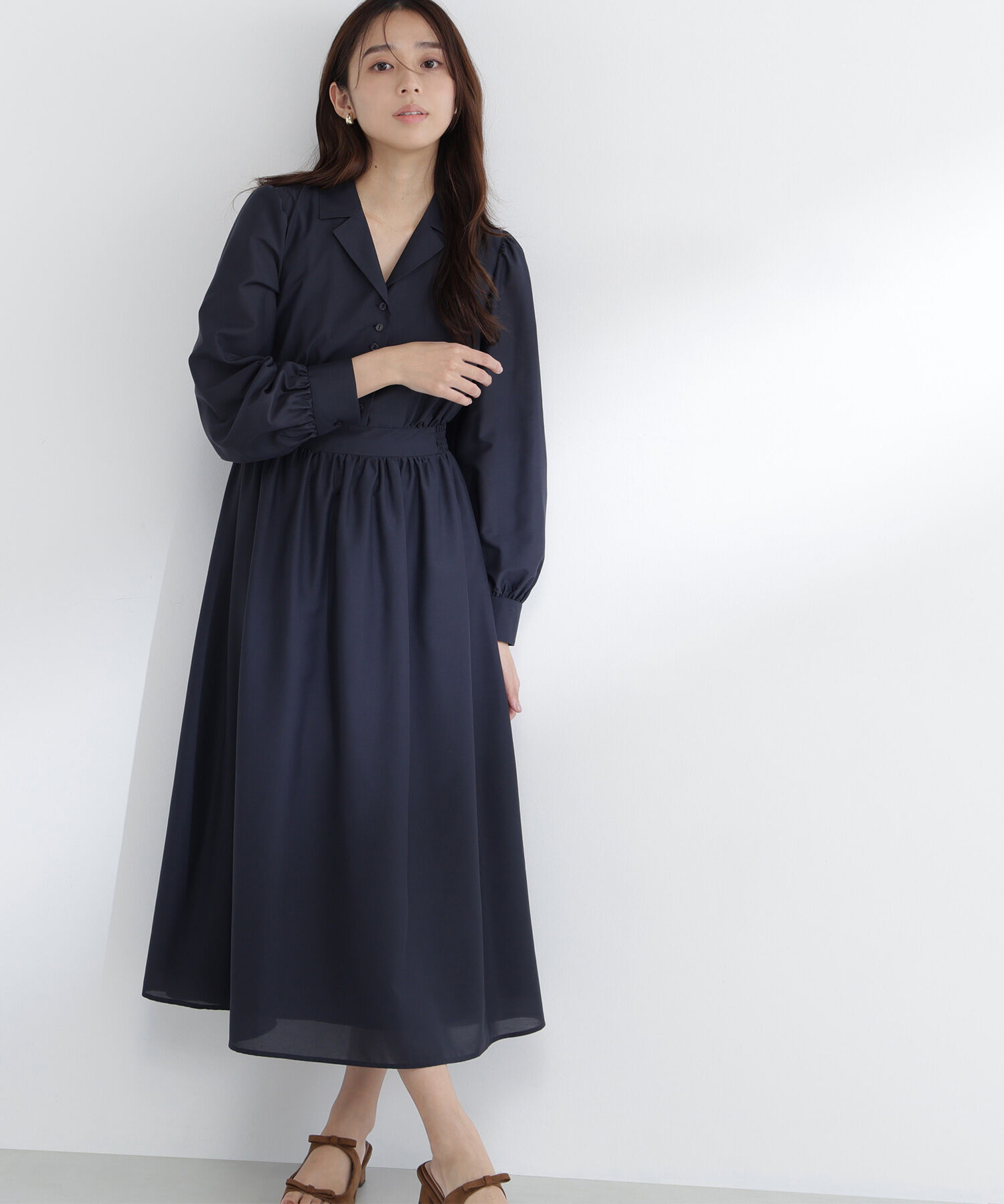  「フロントボタン開襟ワンピース」|ワンピース|