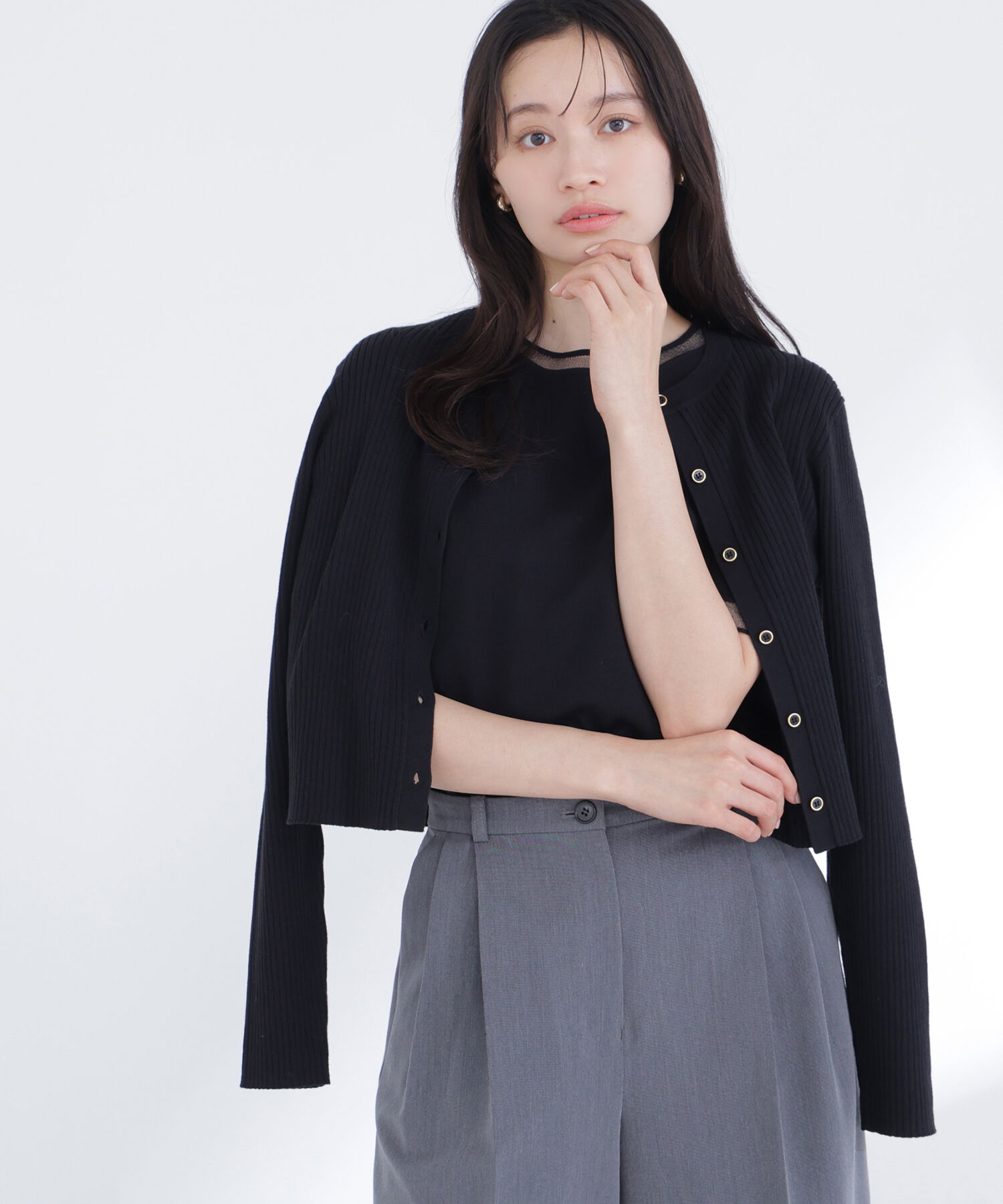  「シアーラインニットアンサンブル」|ニット・セーター|ブラック