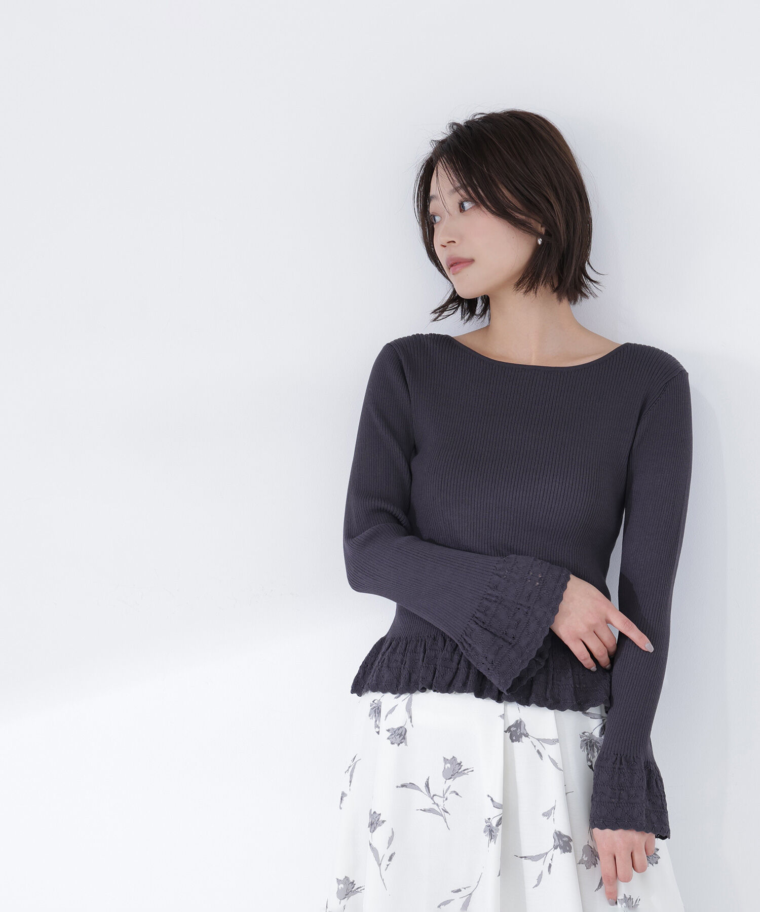  「柄編みフレアスリーブニット」|ニット・セーター|