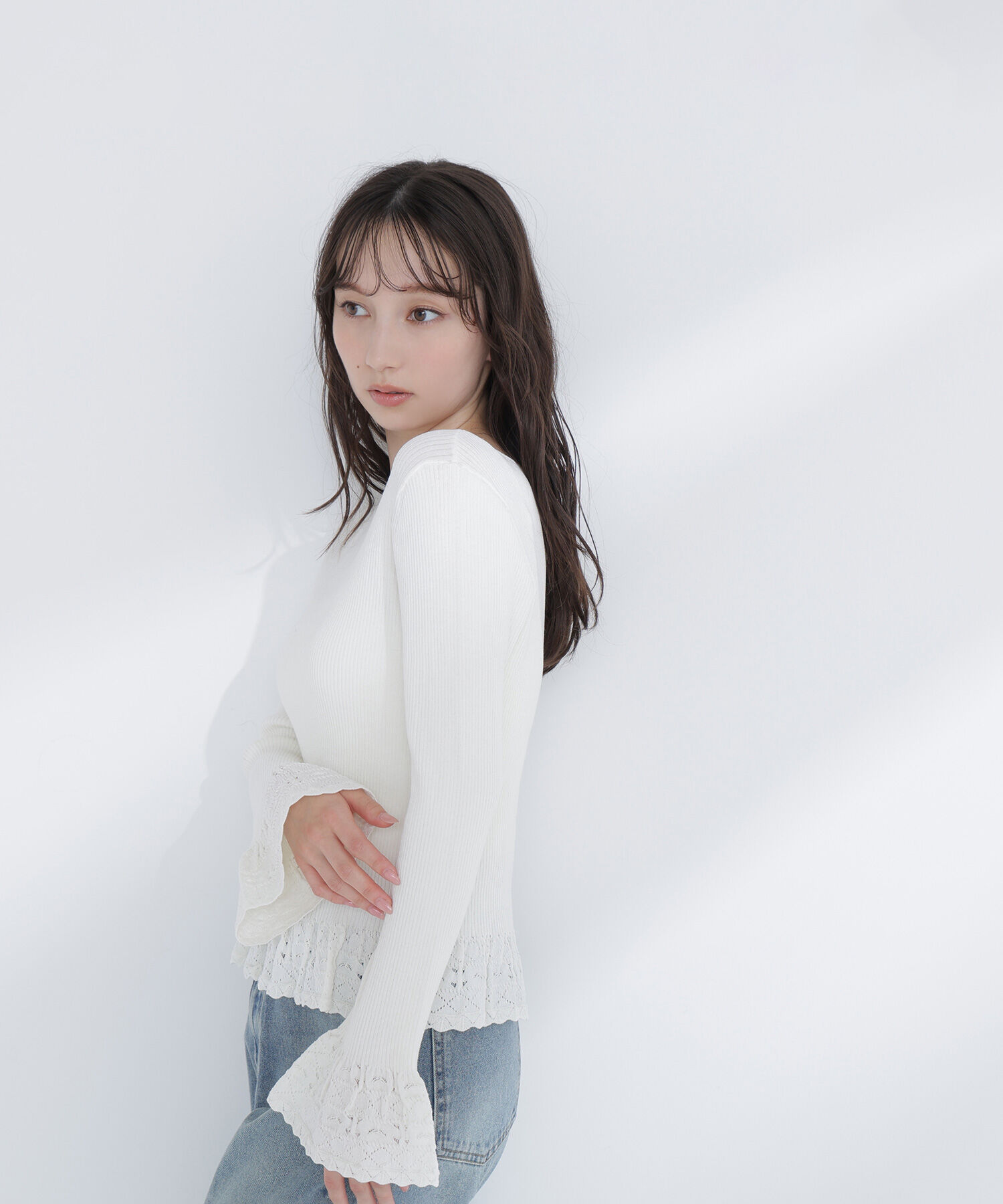  「柄編みフレアスリーブニット」|ニット・セーター|