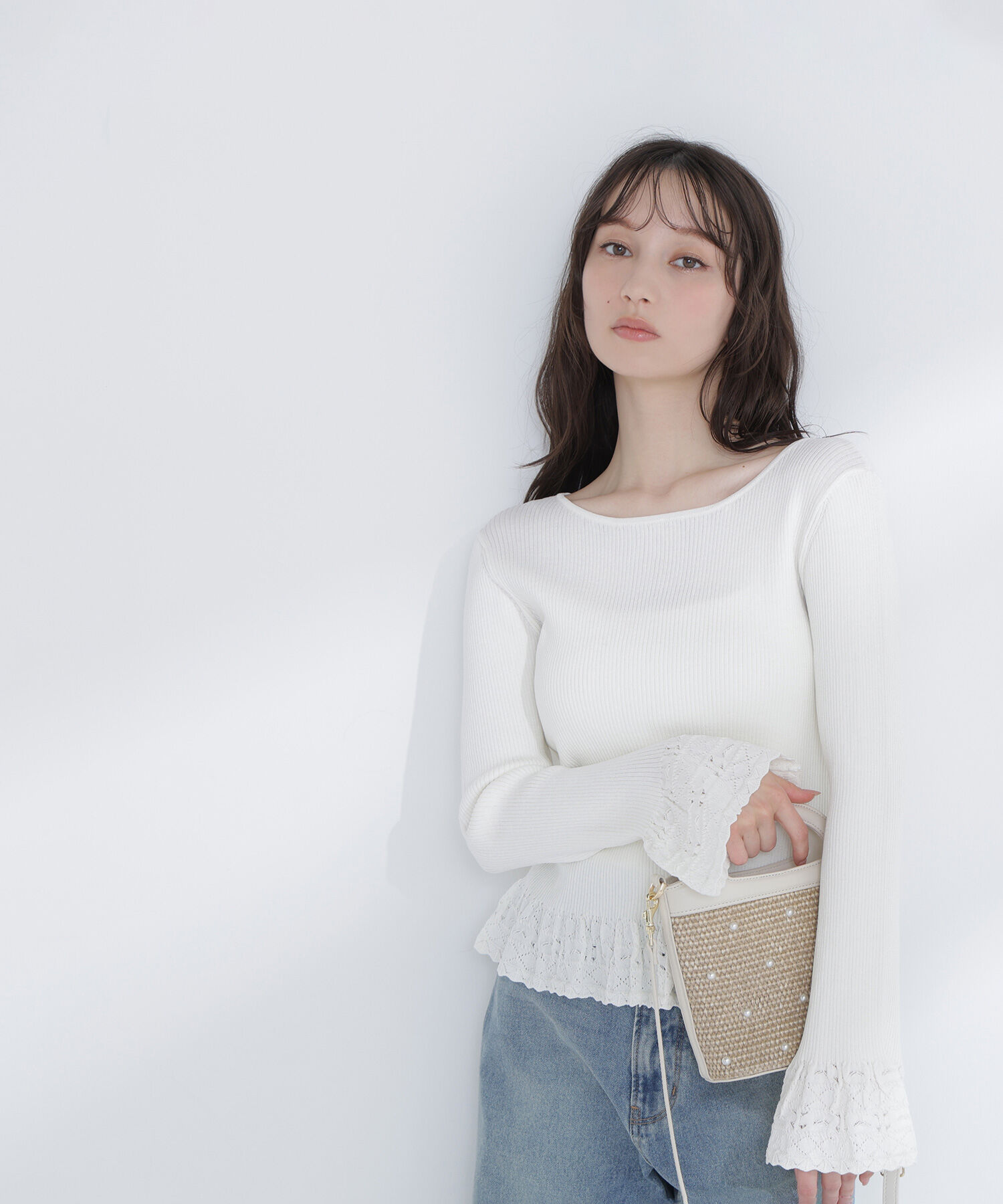  「柄編みフレアスリーブニット」|ニット・セーター|