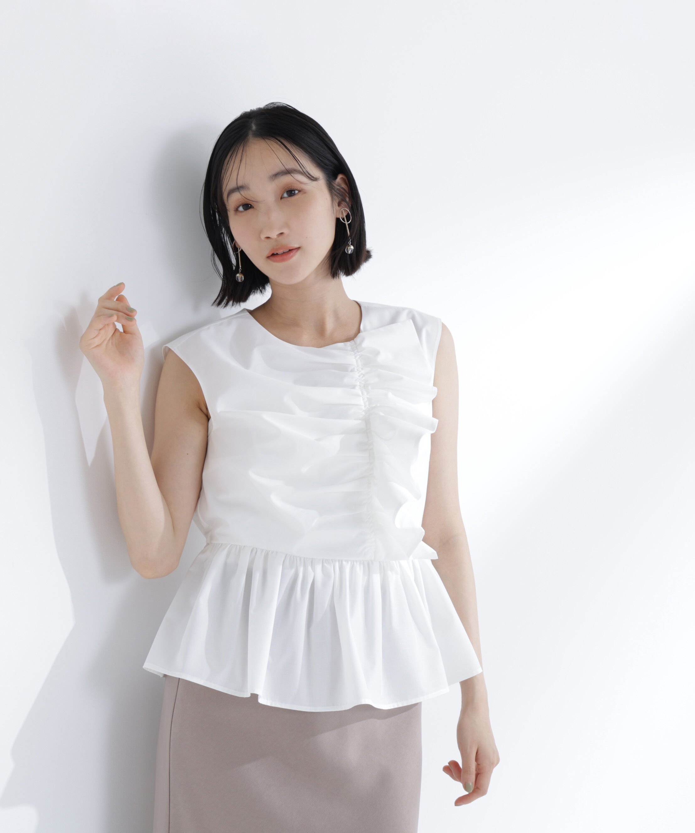  「フロントギャザーペプラムブラウス」|シャツ・ブラウス|