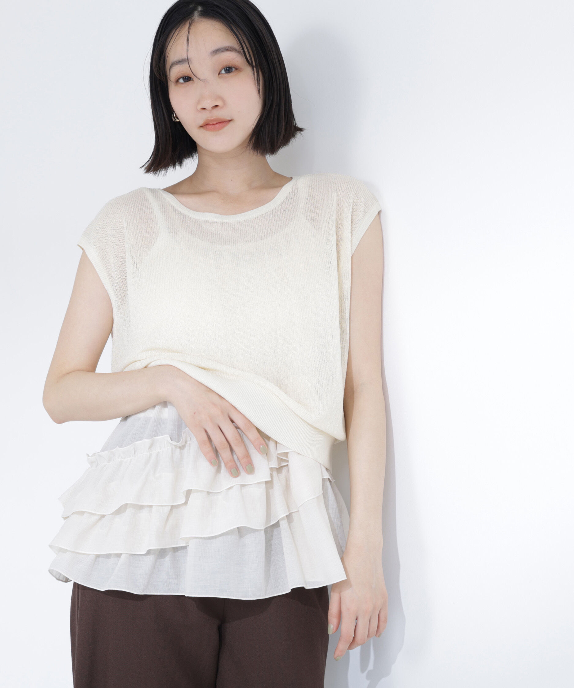  「ニットセットティアードキャミ」|シャツ・ブラウス|エクリュ1