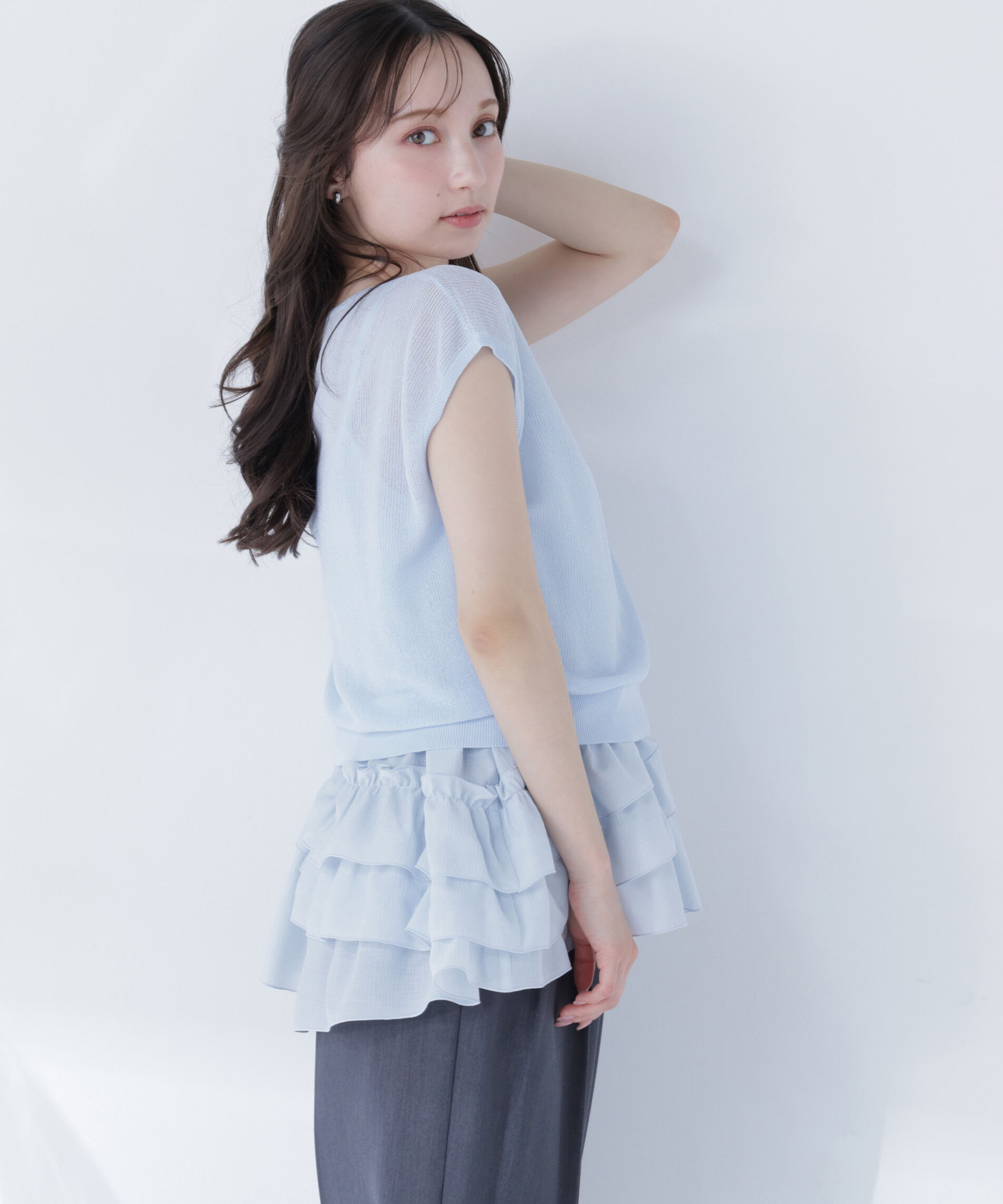  「ニットセットティアードキャミ」|シャツ・ブラウス|ブルー