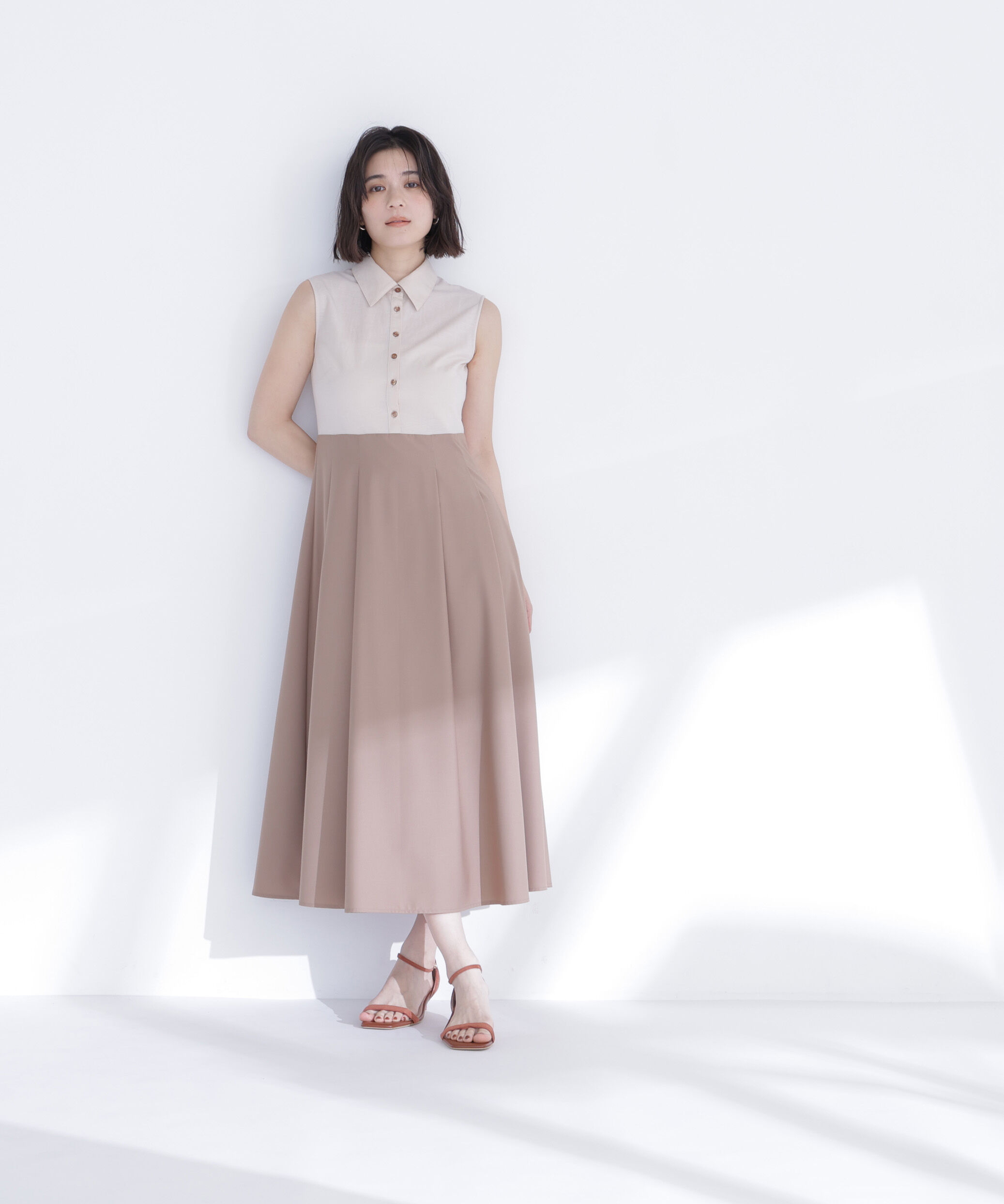  「ポロカラードッキングワンピース」|ワンピース|ベージュ系2