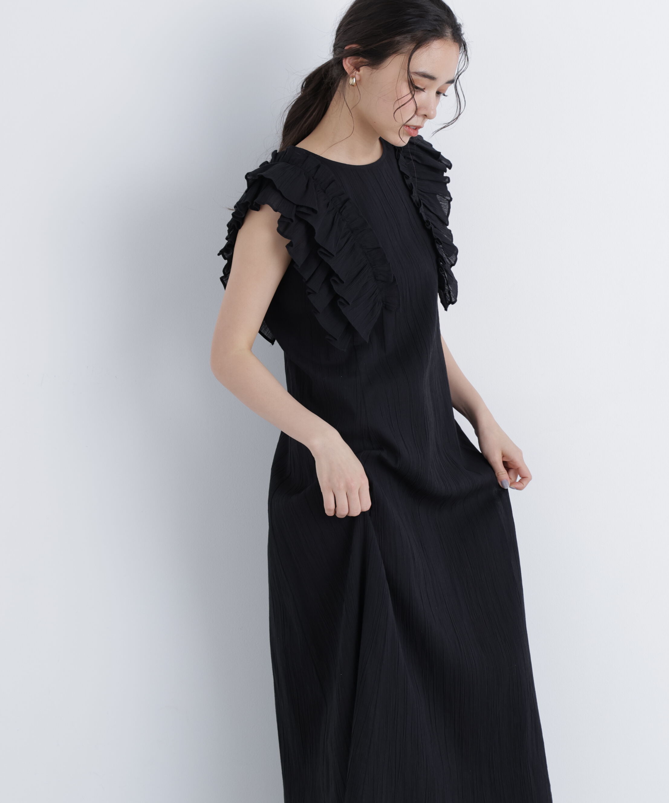  「デザインフリル楊柳ワンピース」|ワンピース|
