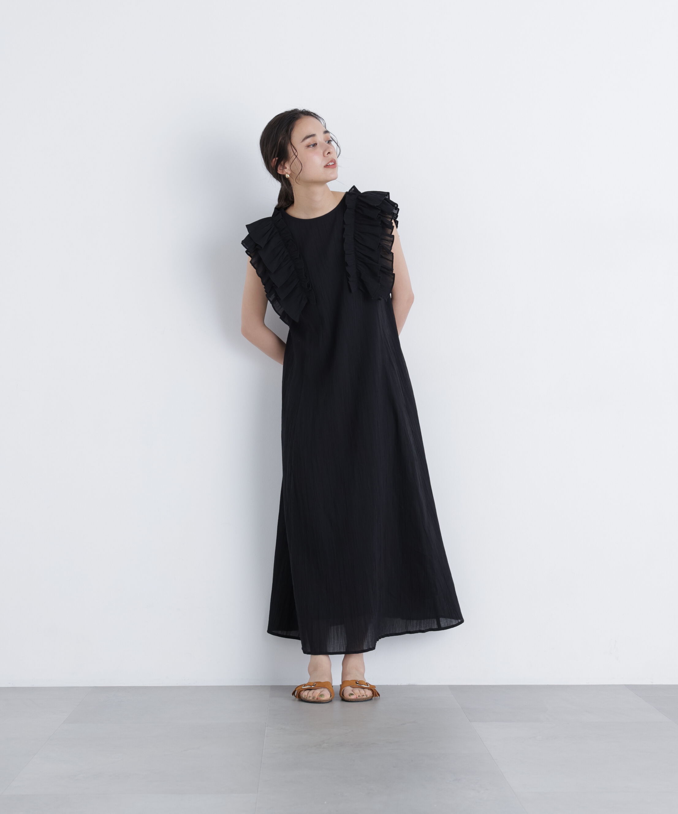  「デザインフリル楊柳ワンピース」|ワンピース|