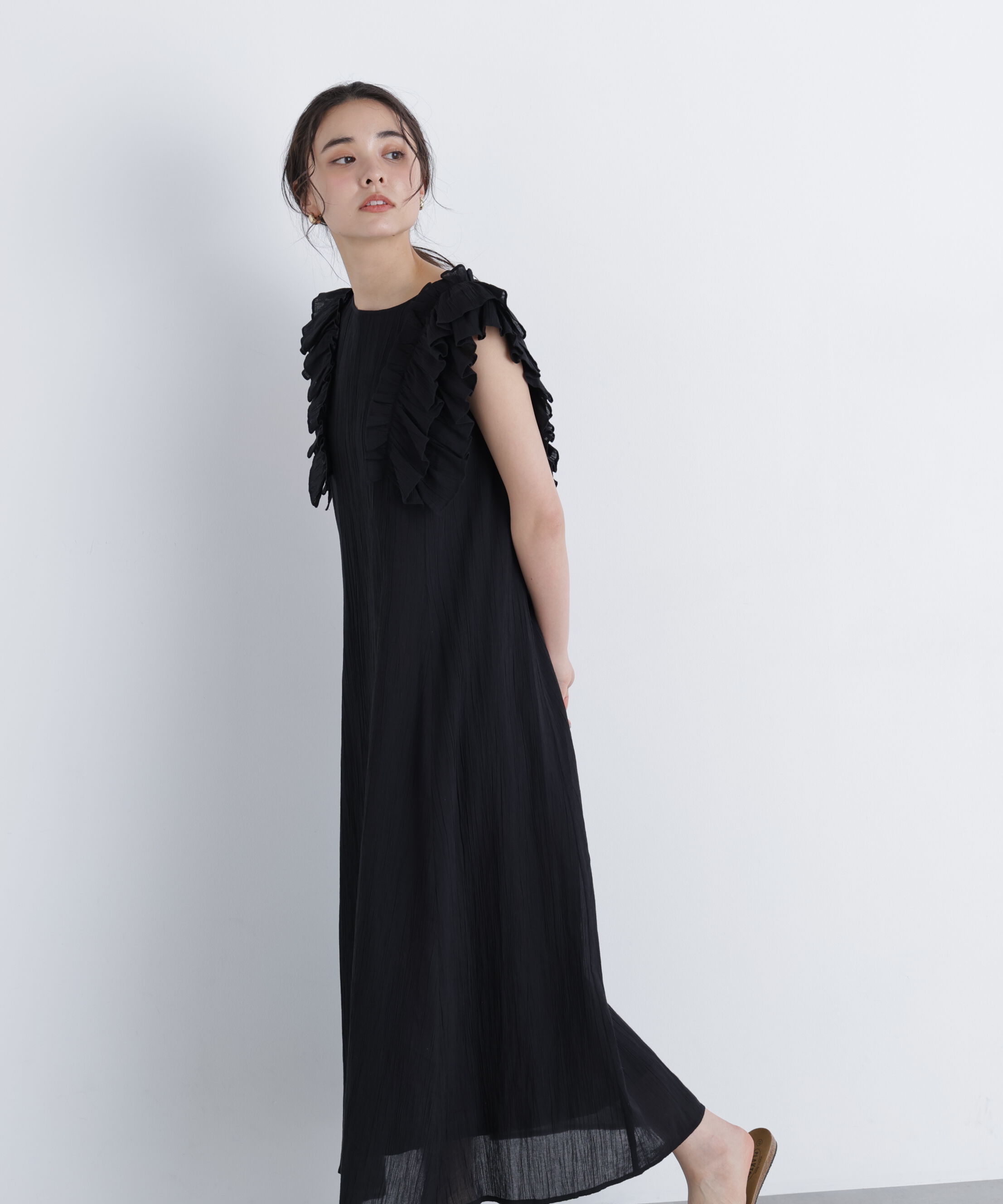  「デザインフリル楊柳ワンピース」|ワンピース|