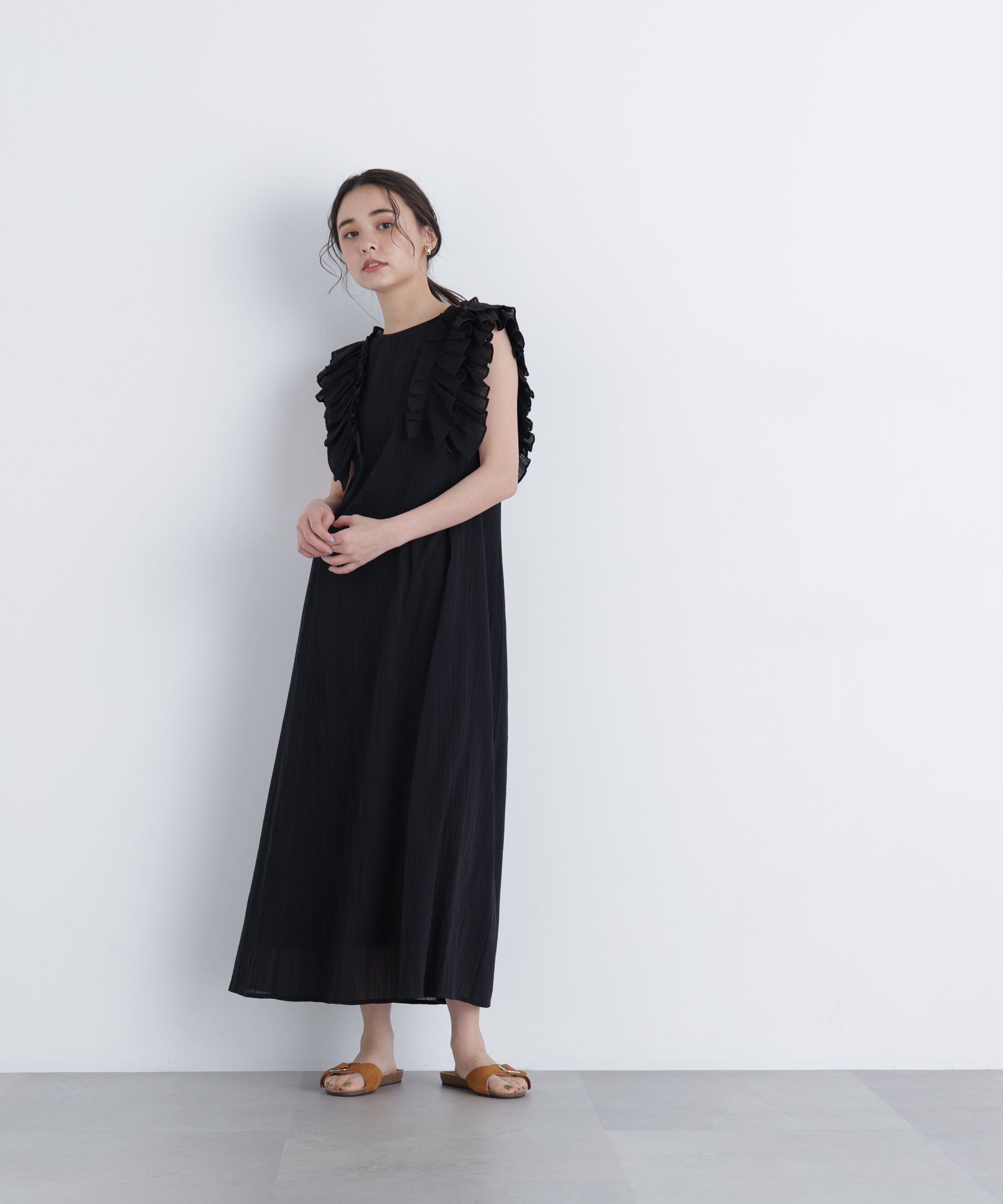  「デザインフリル楊柳ワンピース」|ワンピース|