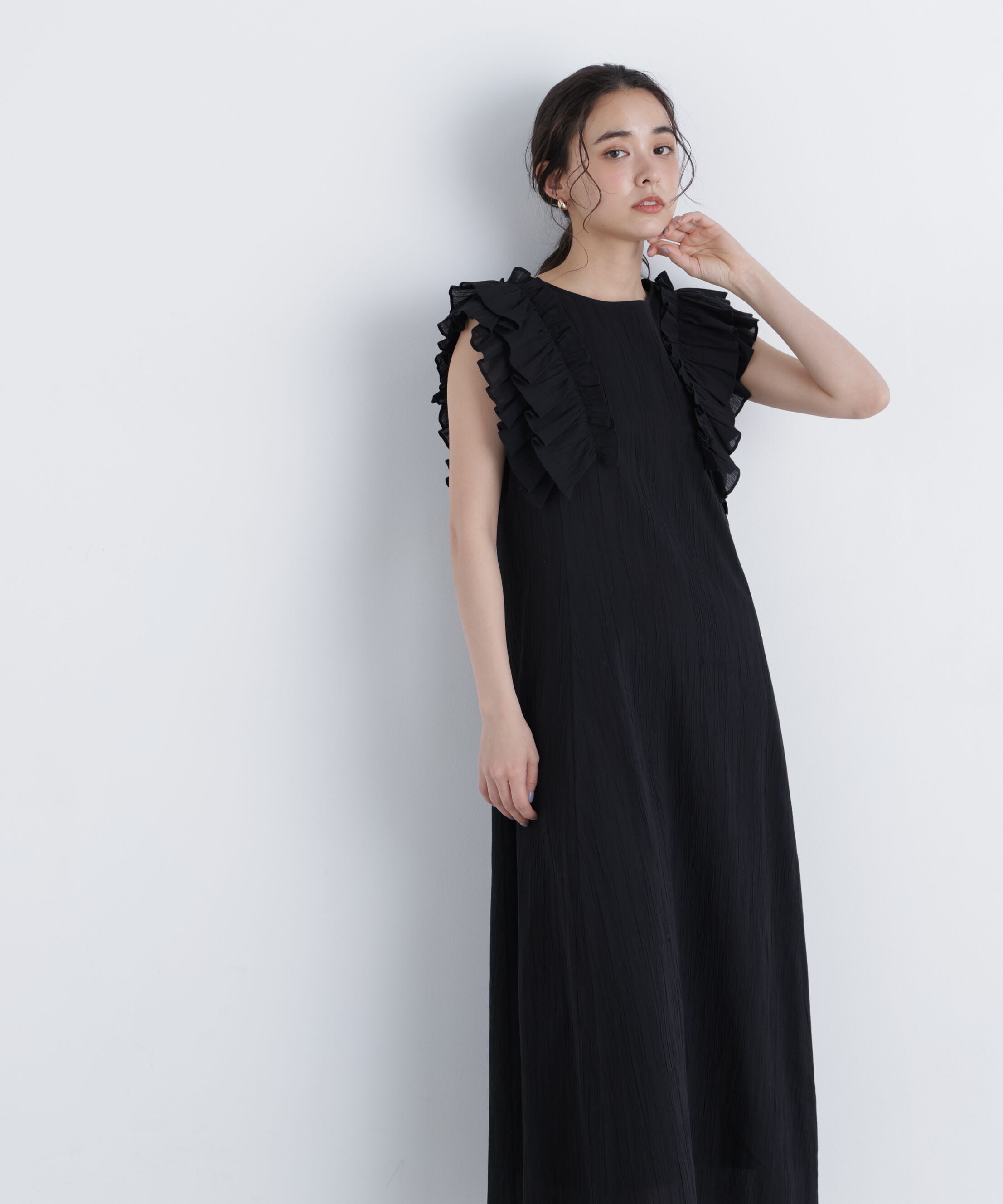  「デザインフリル楊柳ワンピース」|ワンピース|