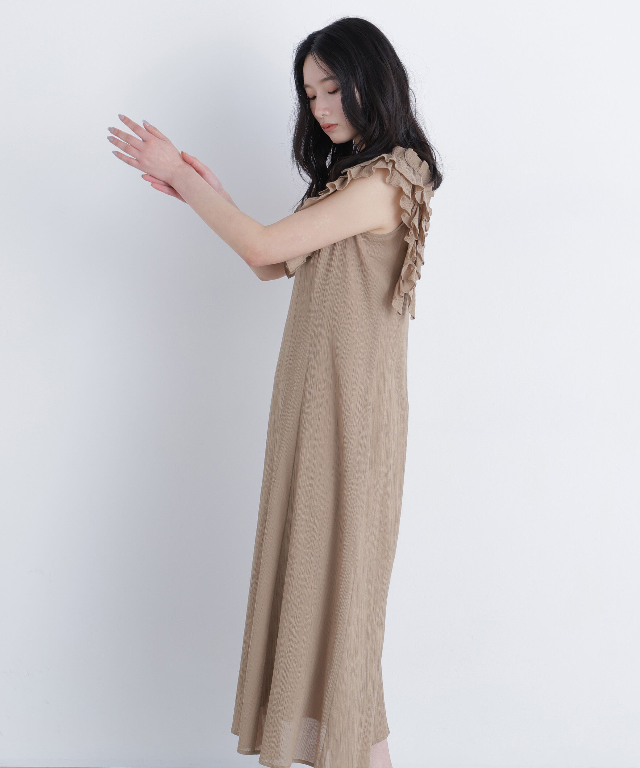  「デザインフリル楊柳ワンピース」|ワンピース|