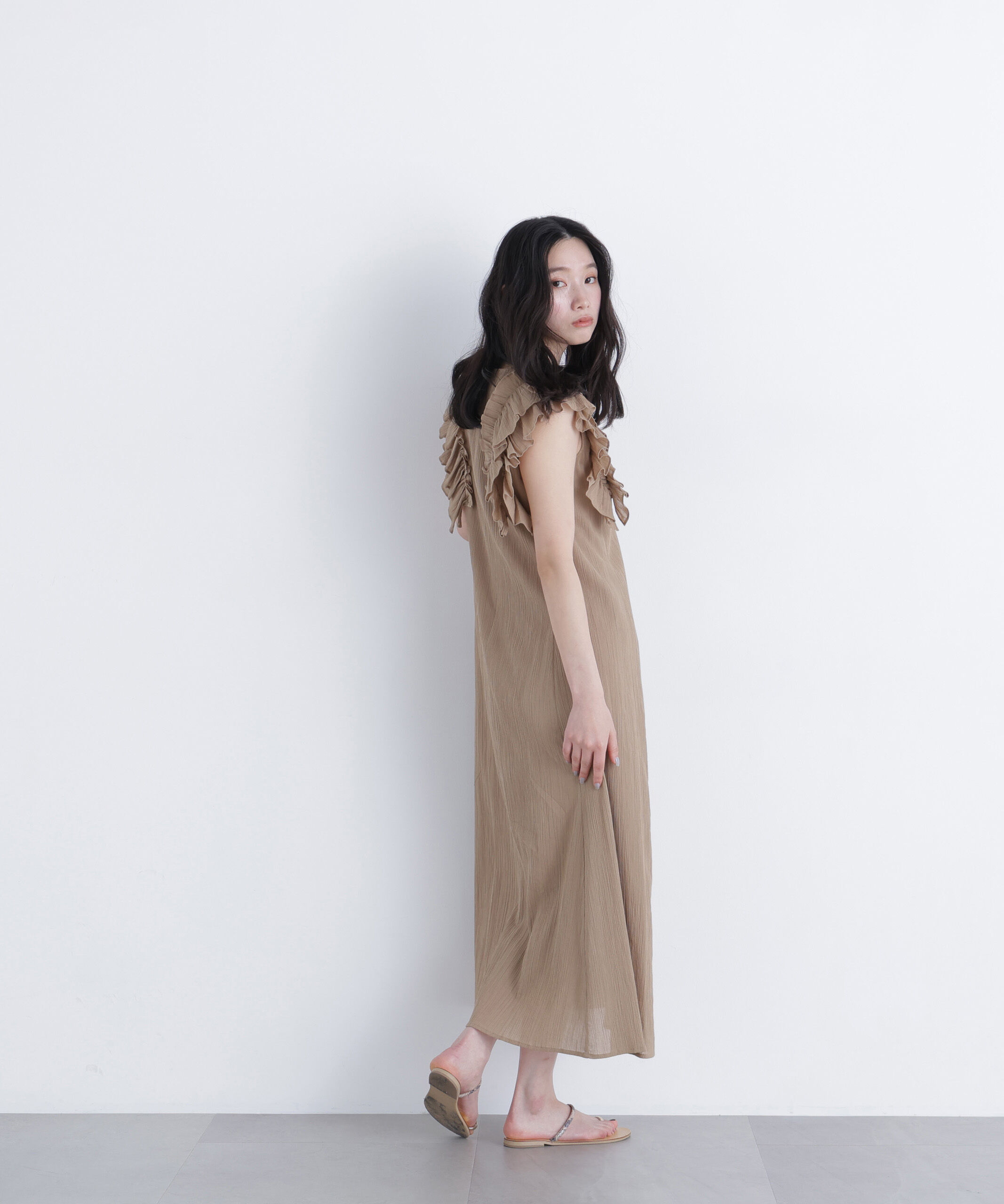  「デザインフリル楊柳ワンピース」|ワンピース|