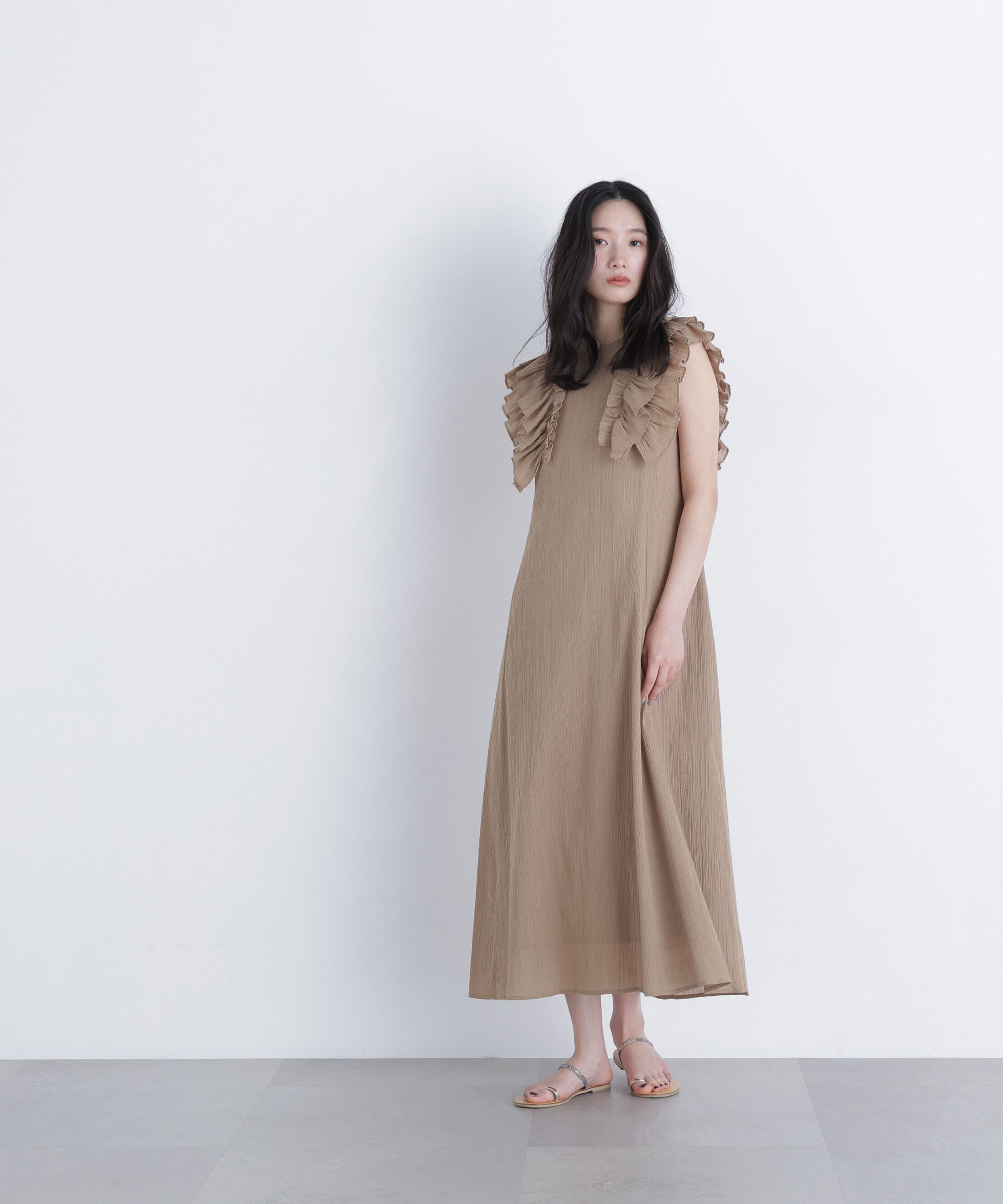  「デザインフリル楊柳ワンピース」|ワンピース|