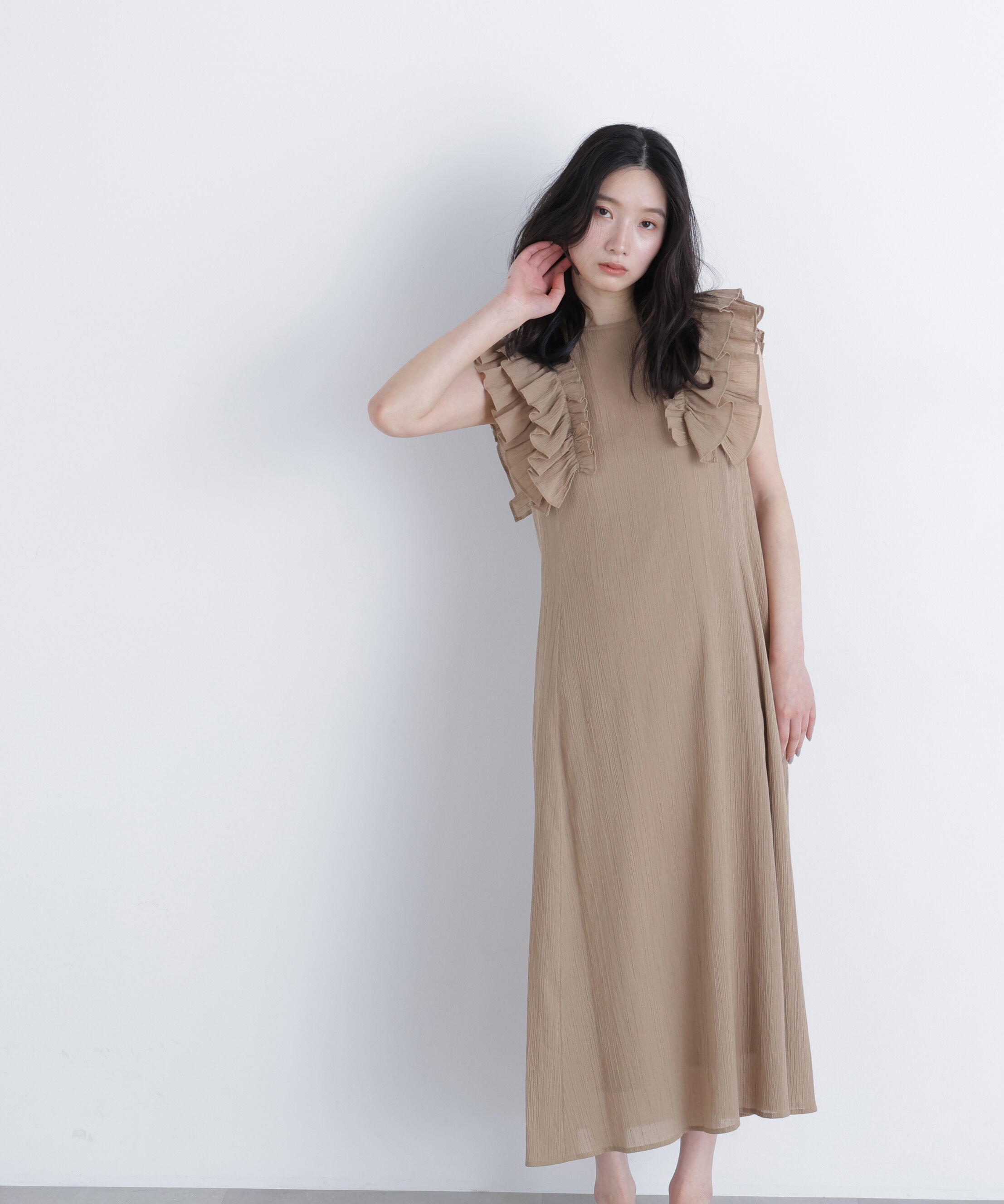 「デザインフリル楊柳ワンピース」|ワンピース|