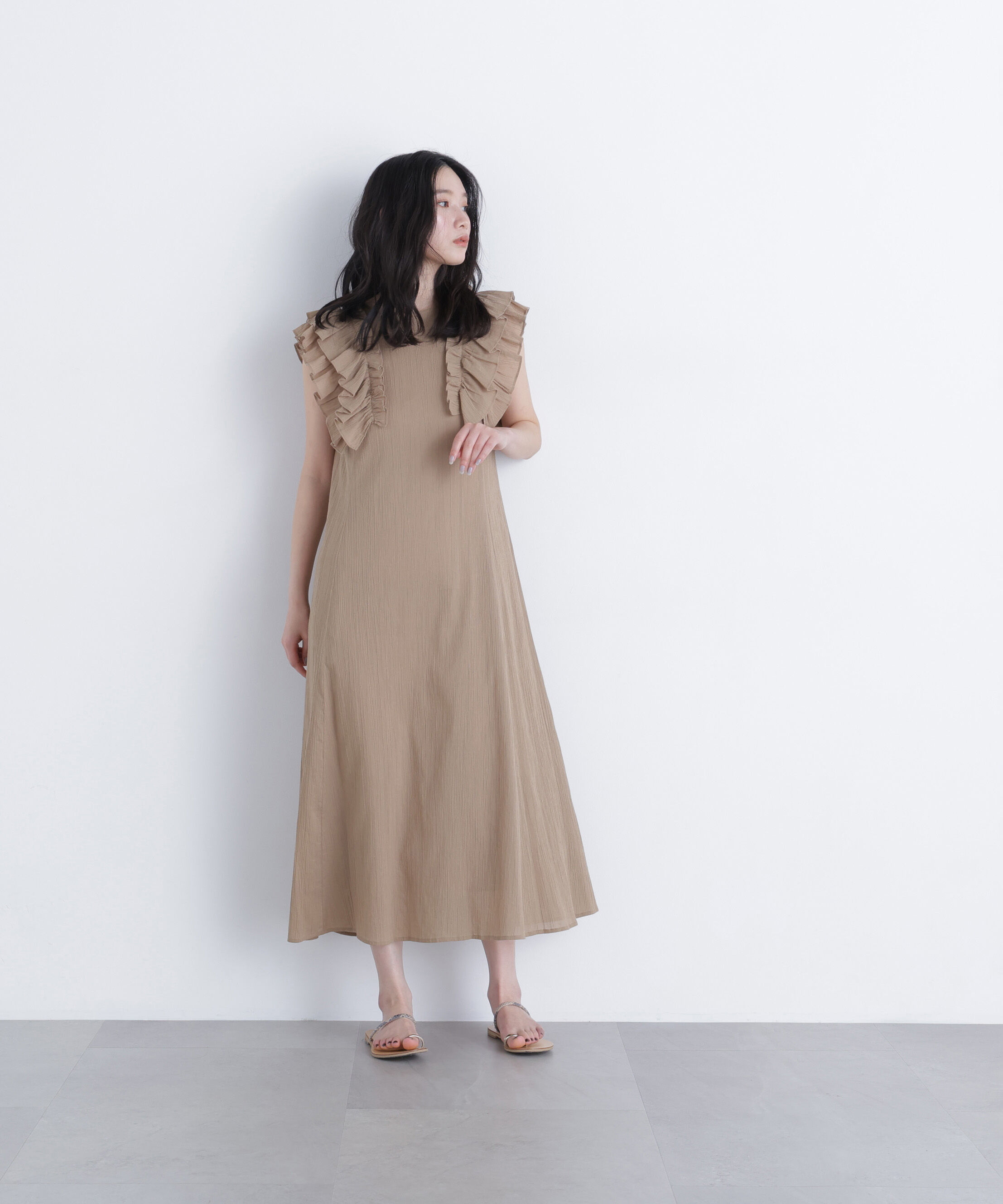  「デザインフリル楊柳ワンピース」|ワンピース|