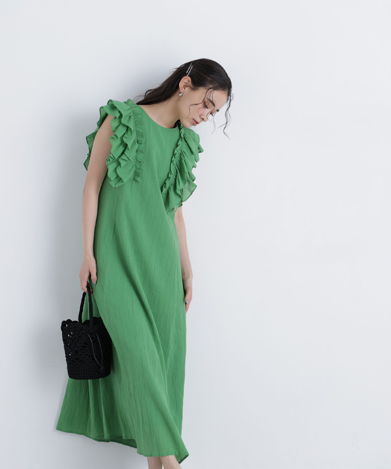  「デザインフリル楊柳ワンピース」|ワンピース|