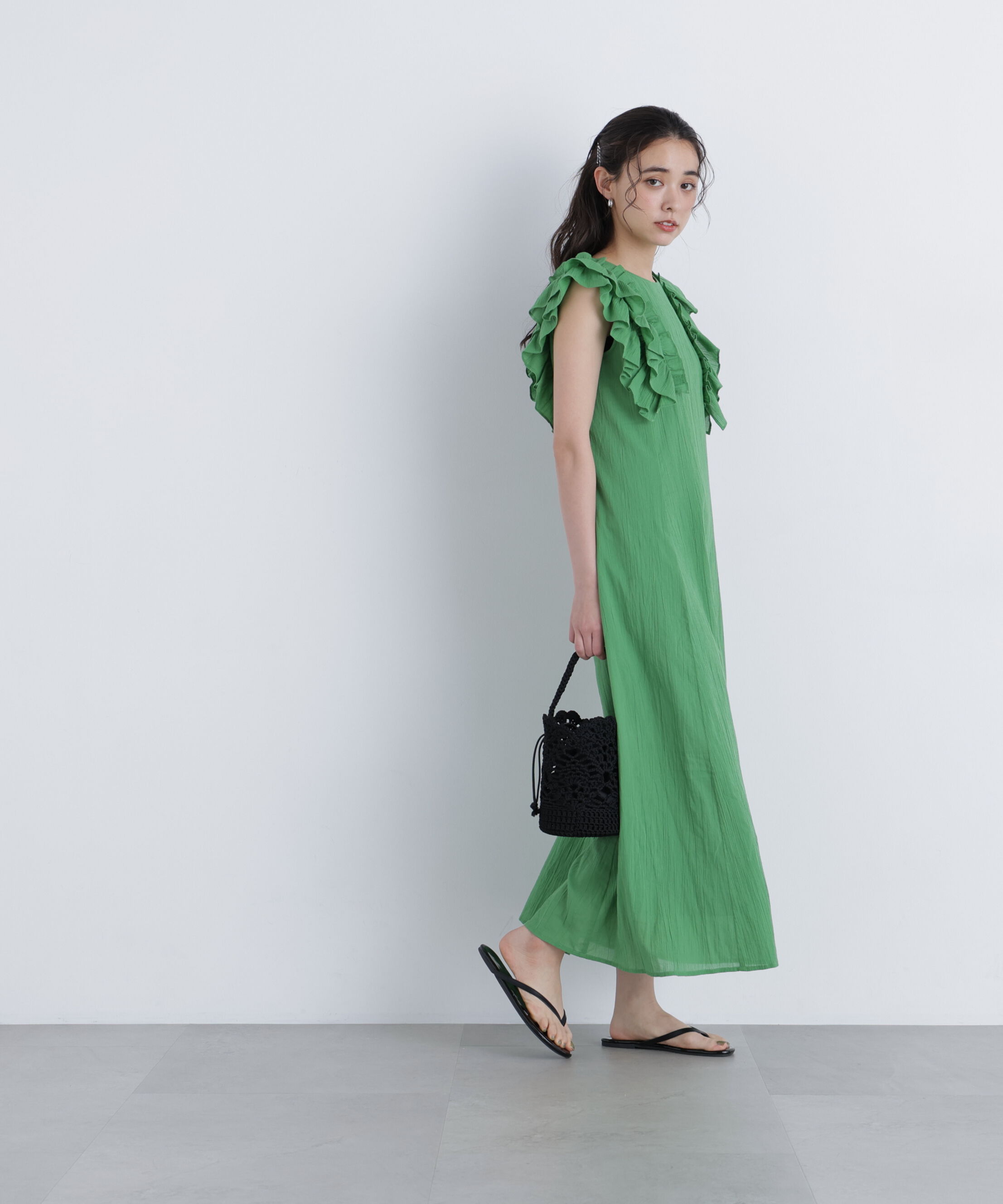  「デザインフリル楊柳ワンピース」|ワンピース|