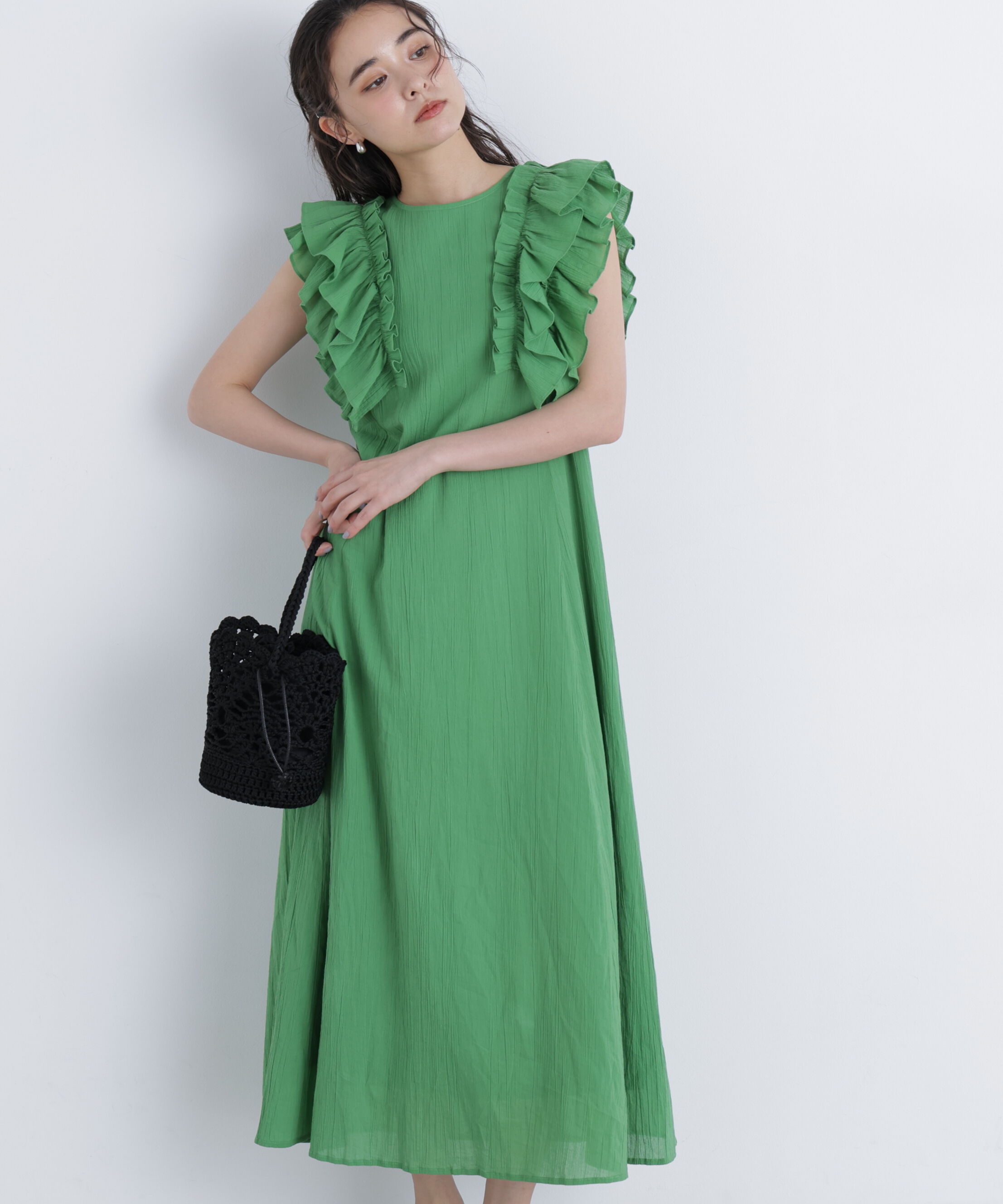  「デザインフリル楊柳ワンピース」|ワンピース|