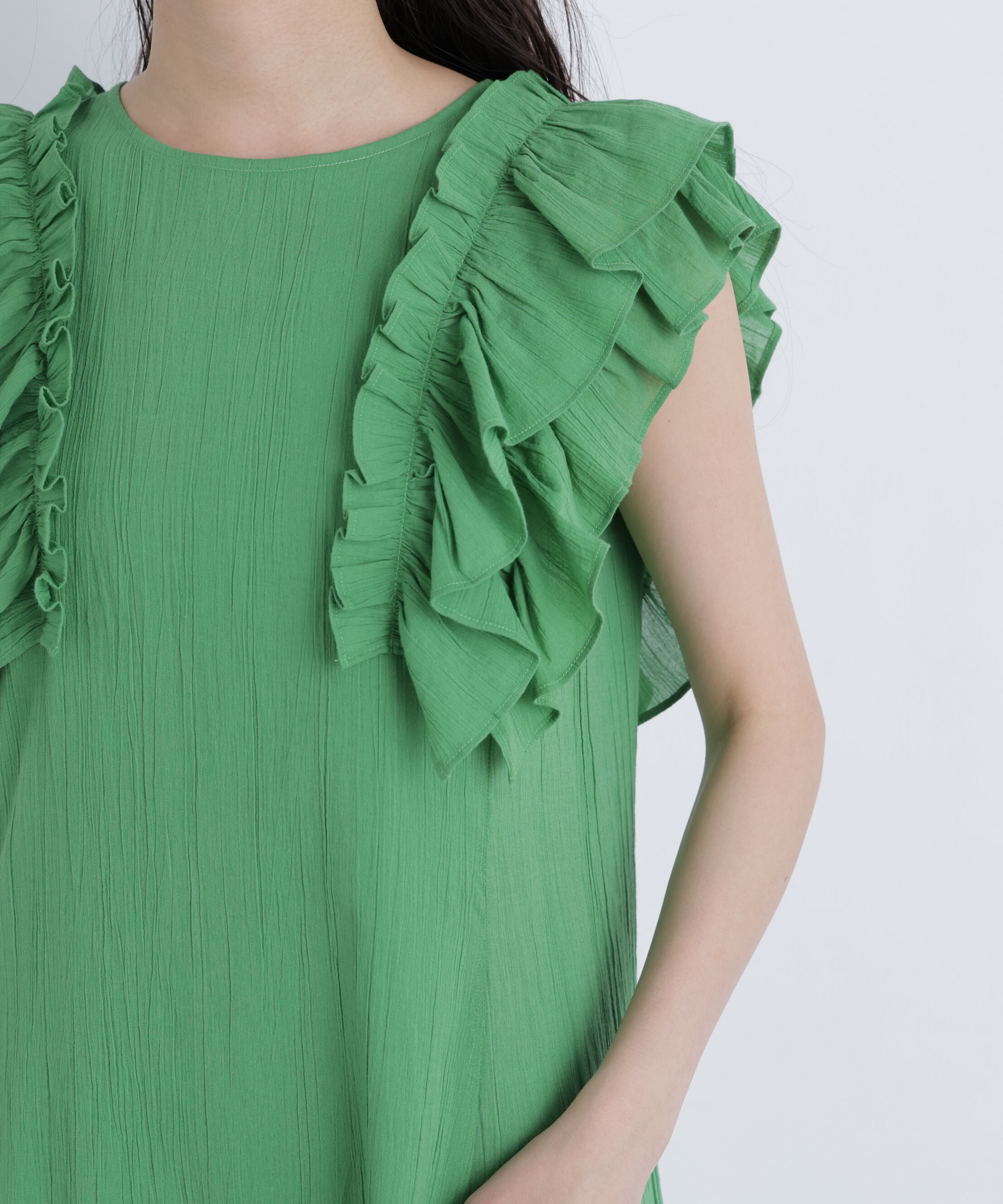  「デザインフリル楊柳ワンピース」|ワンピース|