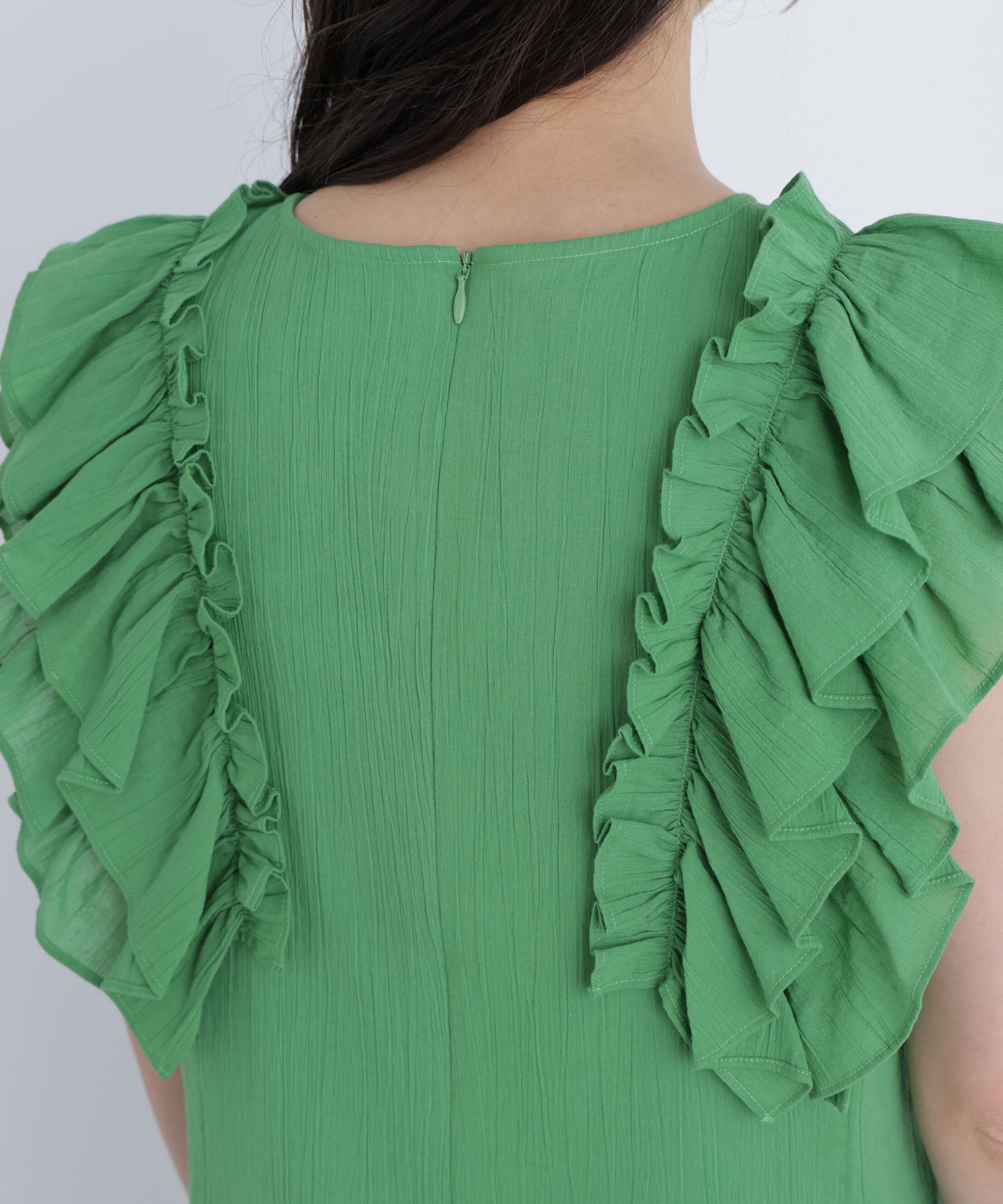  「デザインフリル楊柳ワンピース」|ワンピース|