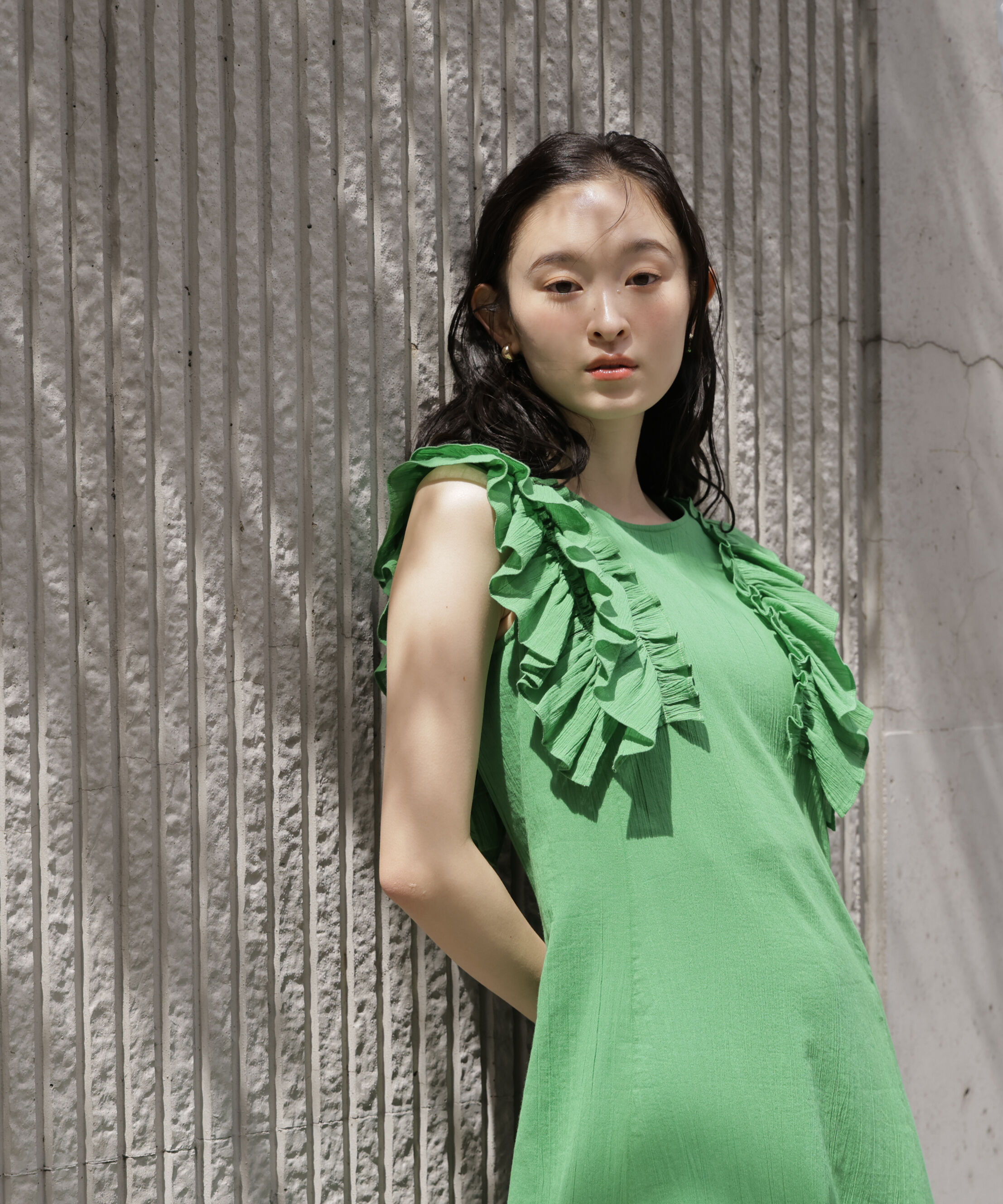  「デザインフリル楊柳ワンピース」|ワンピース|