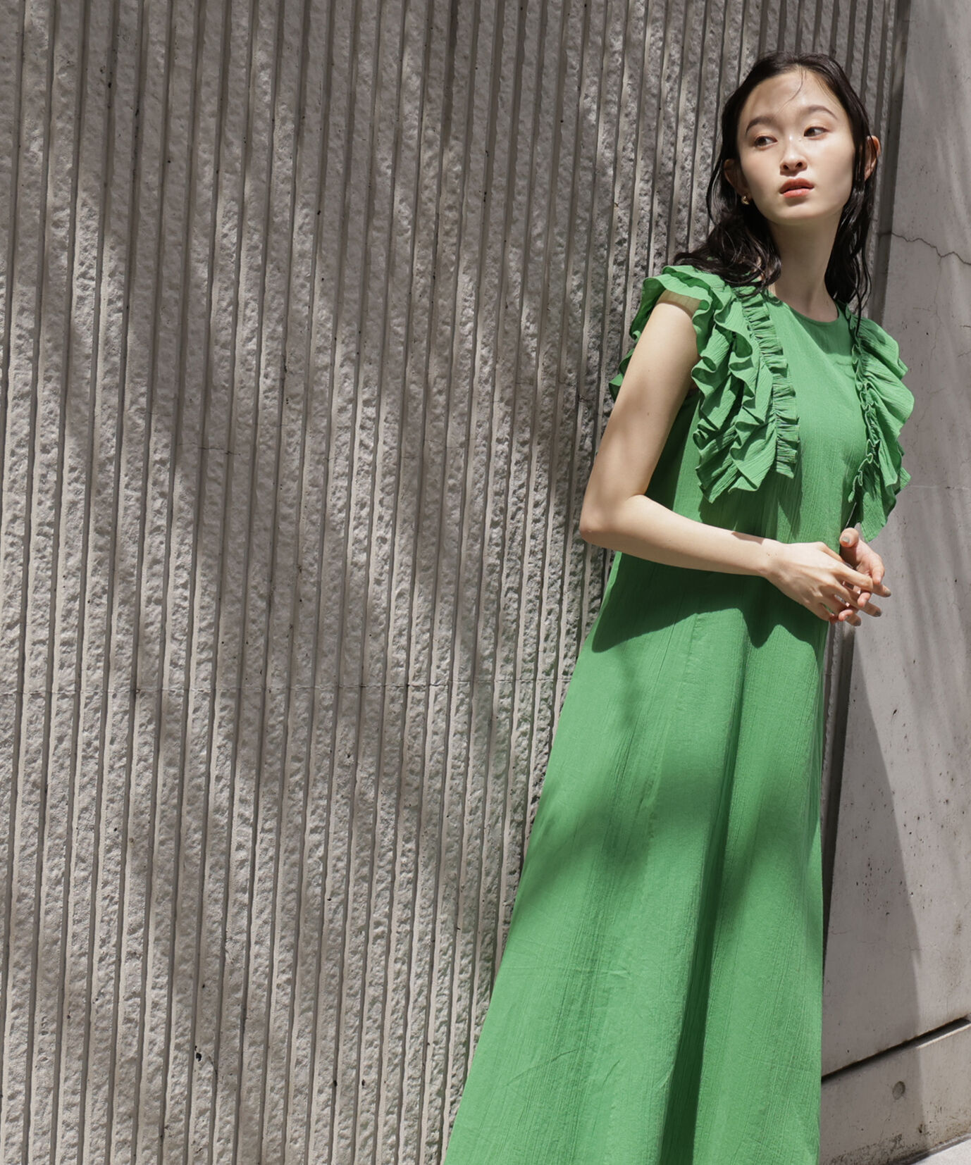  「デザインフリル楊柳ワンピース」|ワンピース|