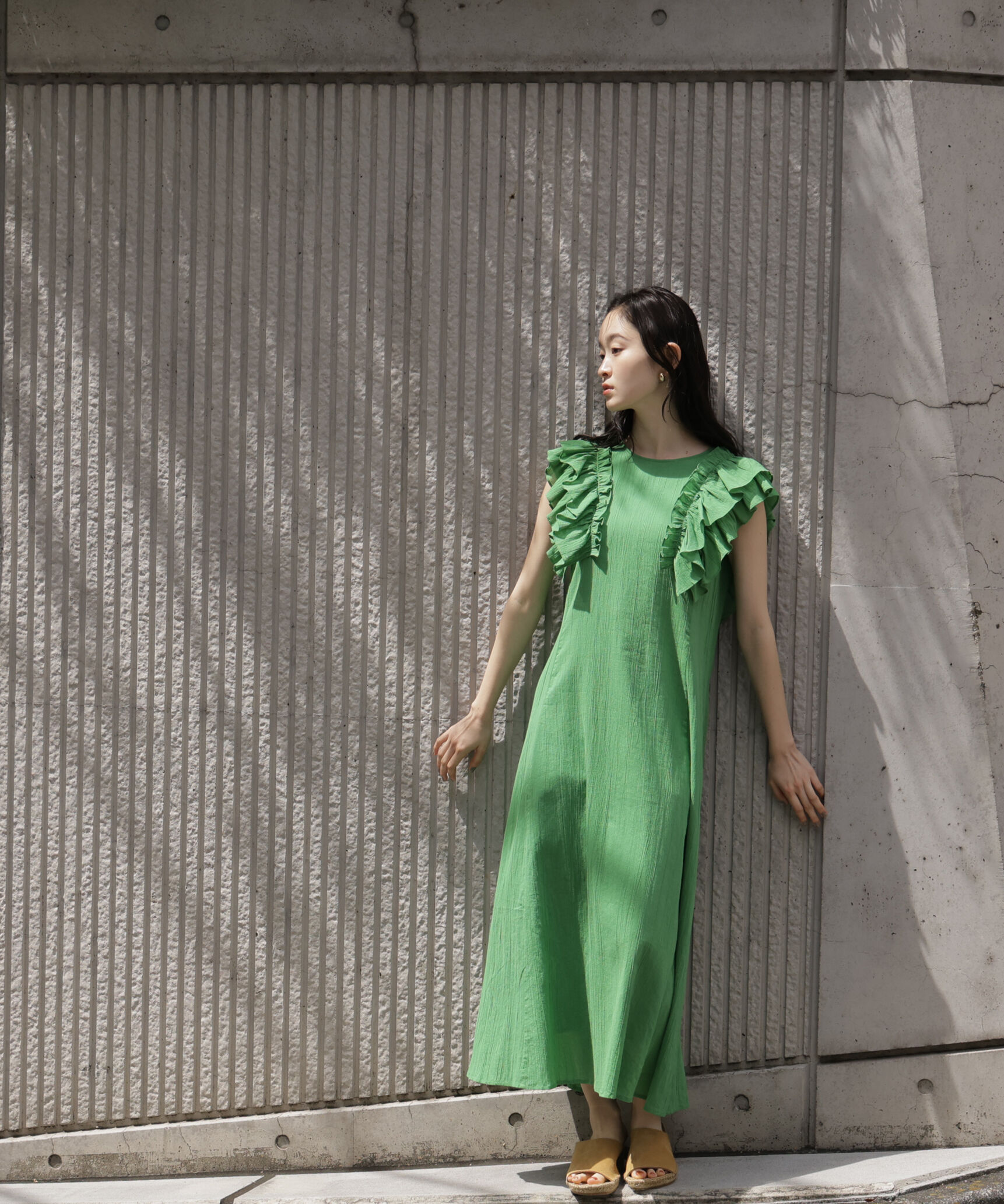  「デザインフリル楊柳ワンピース」|ワンピース|