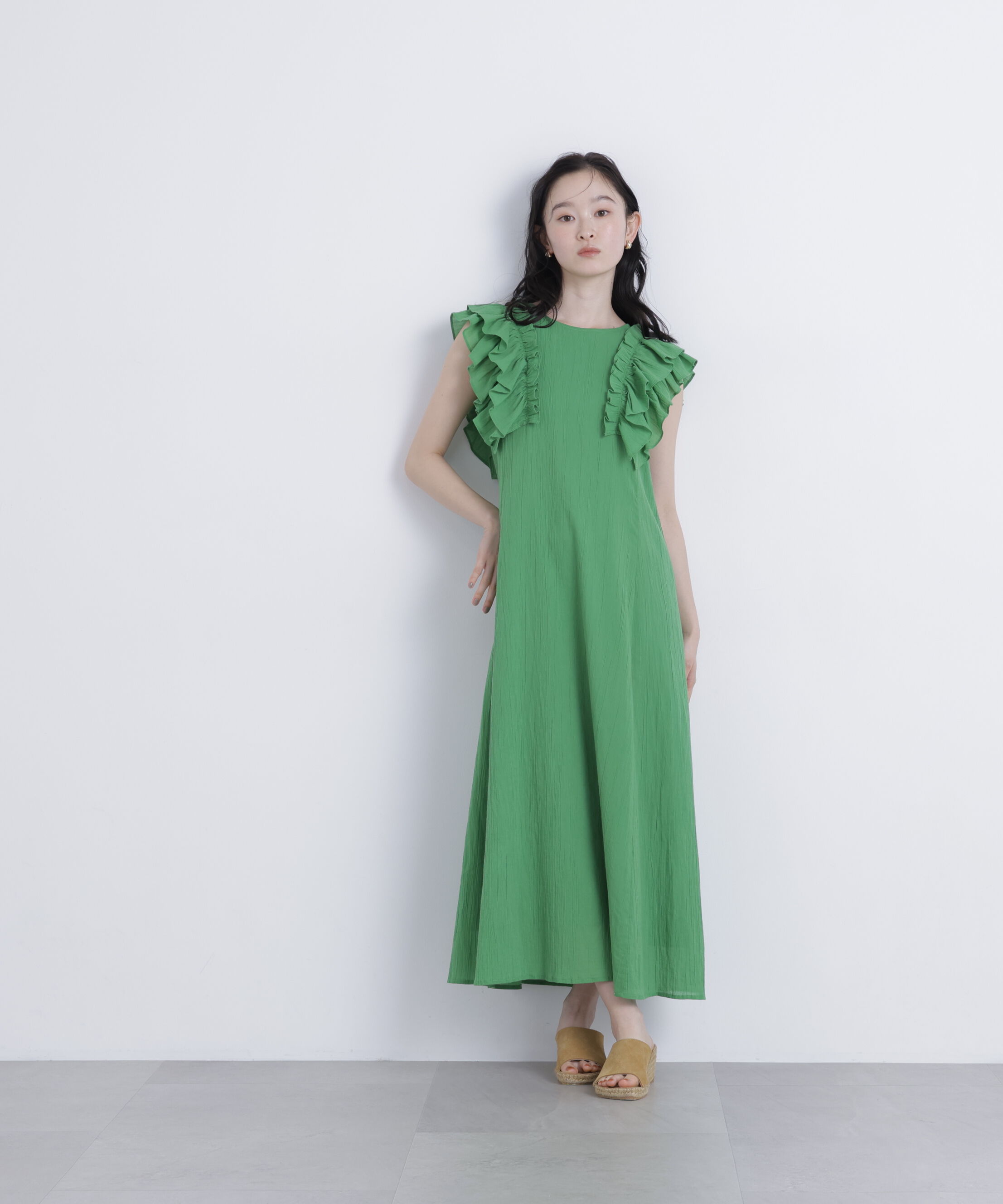  「デザインフリル楊柳ワンピース」|ワンピース|