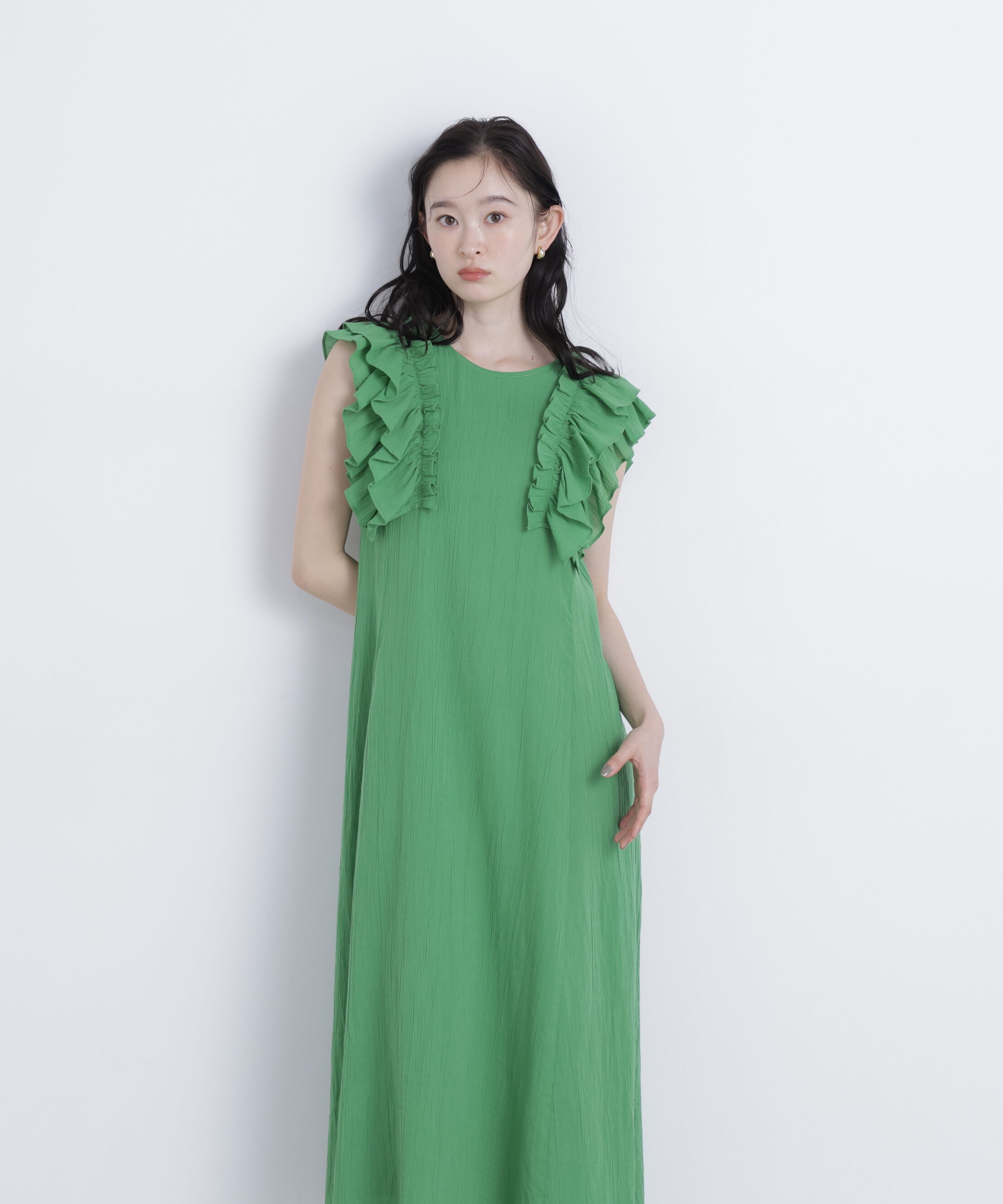  「デザインフリル楊柳ワンピース」|ワンピース|