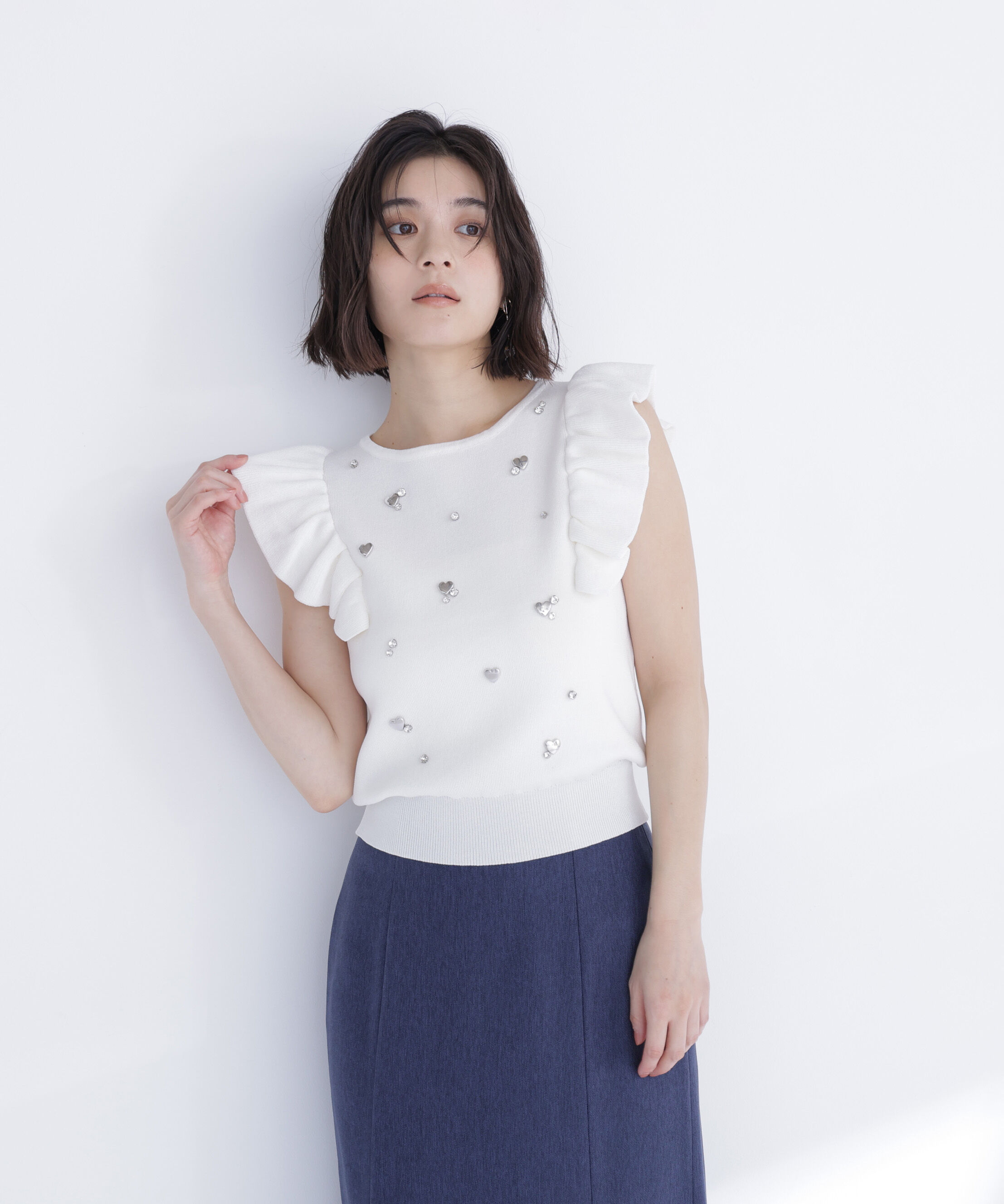  「ハートモチーフビジューニット」|ニット・セーター|