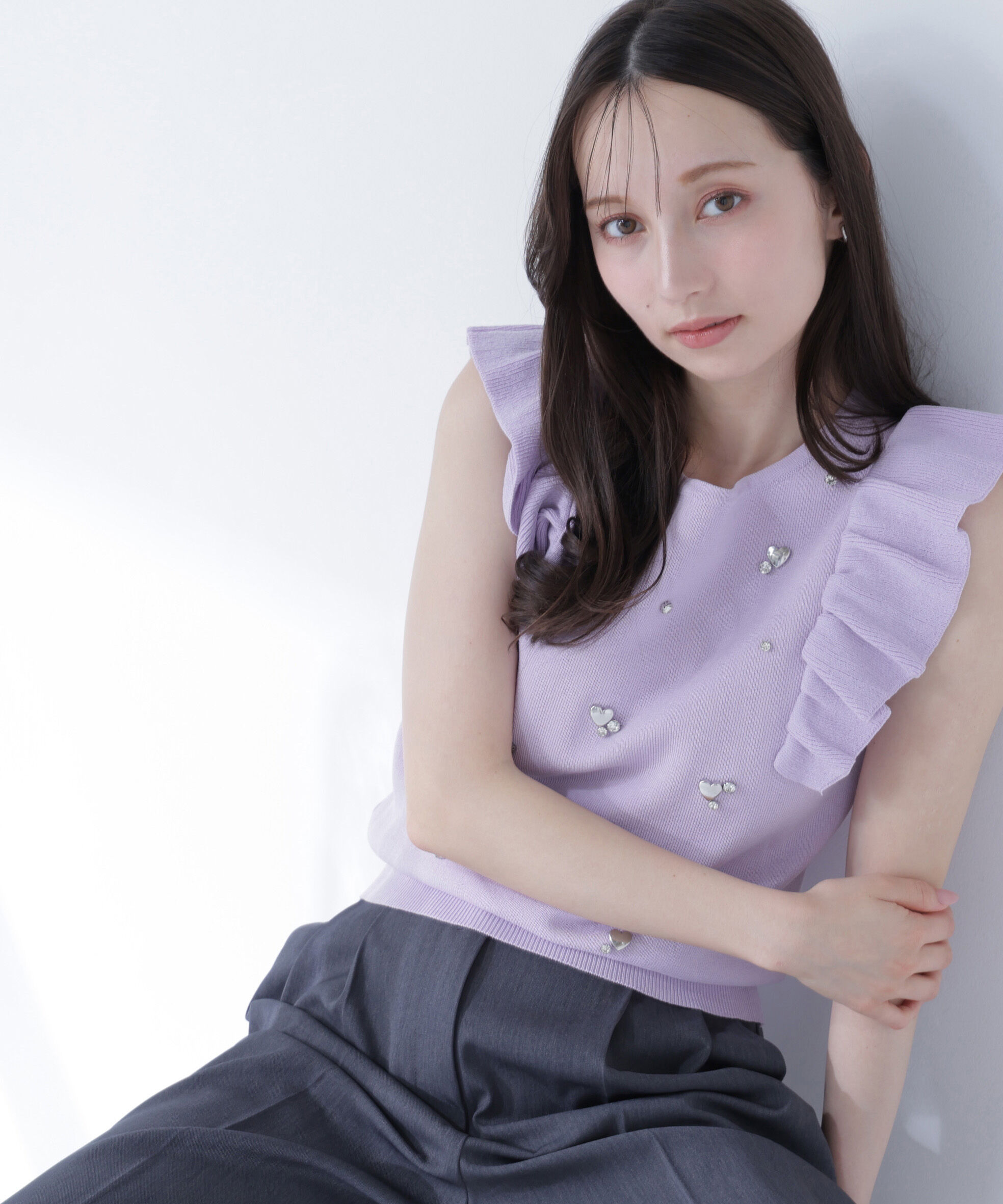  「ハートモチーフビジューニット」|ニット・セーター|ラベンダー