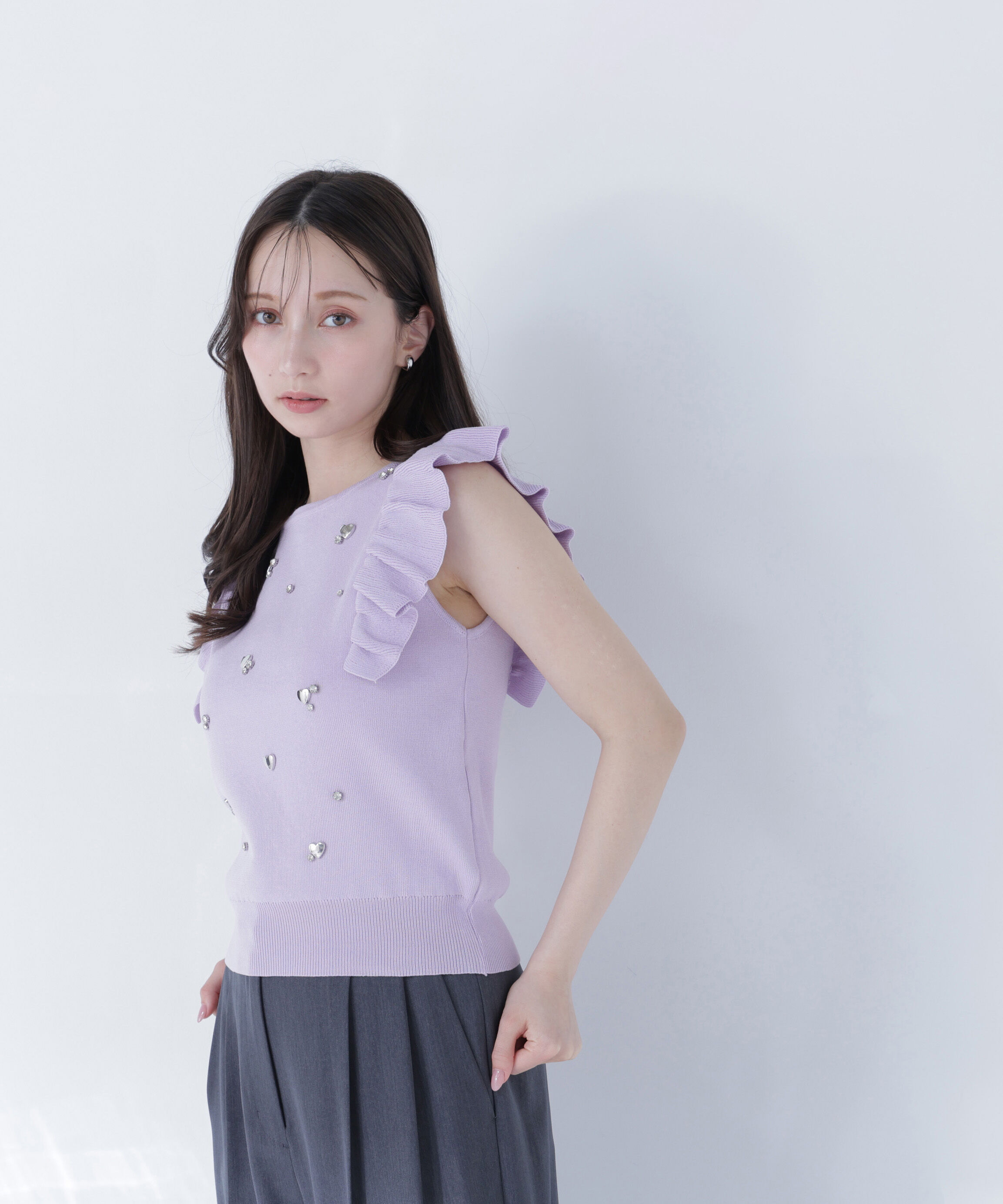  「ハートモチーフビジューニット」|ニット・セーター|