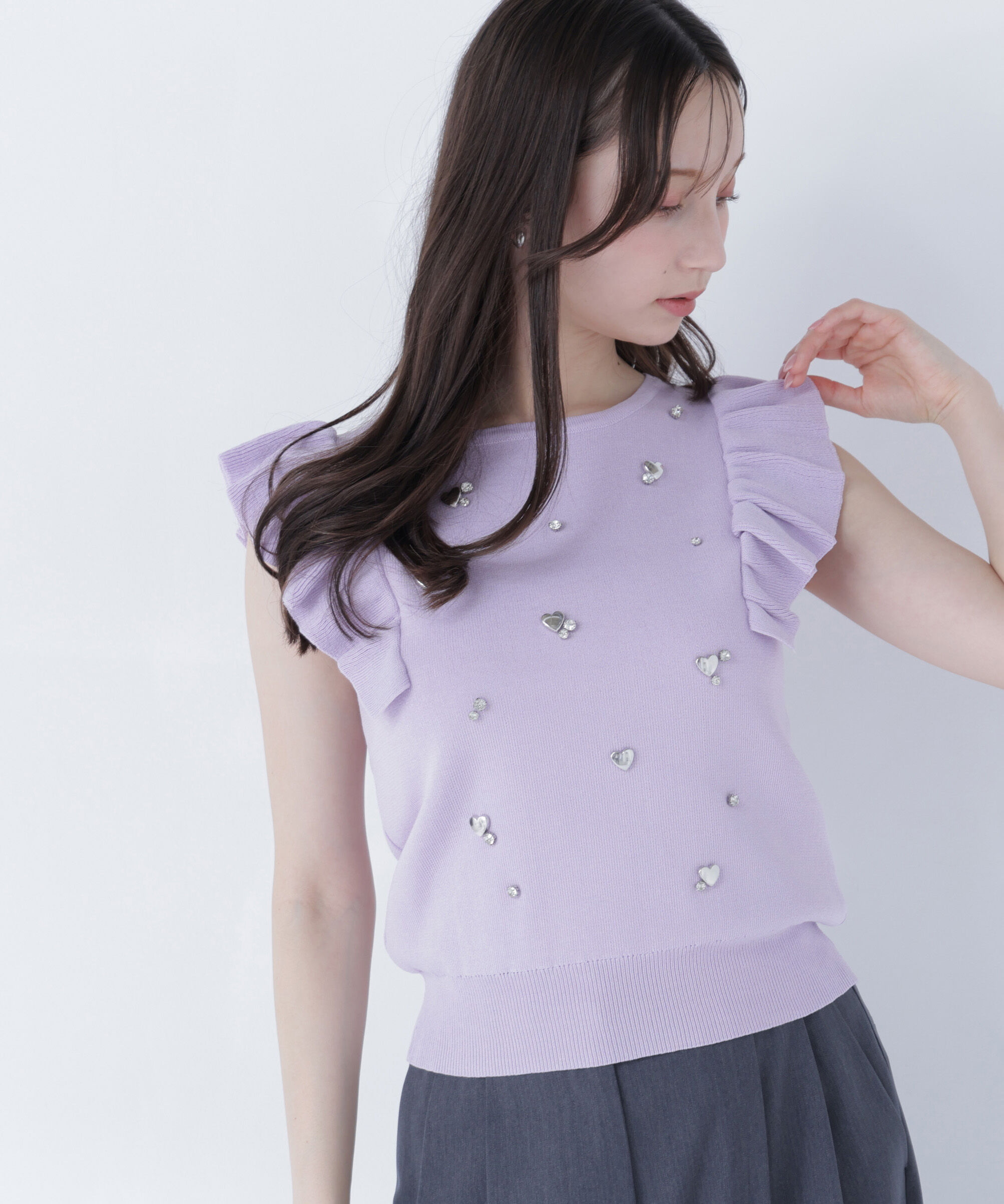  「ハートモチーフビジューニット」|ニット・セーター|