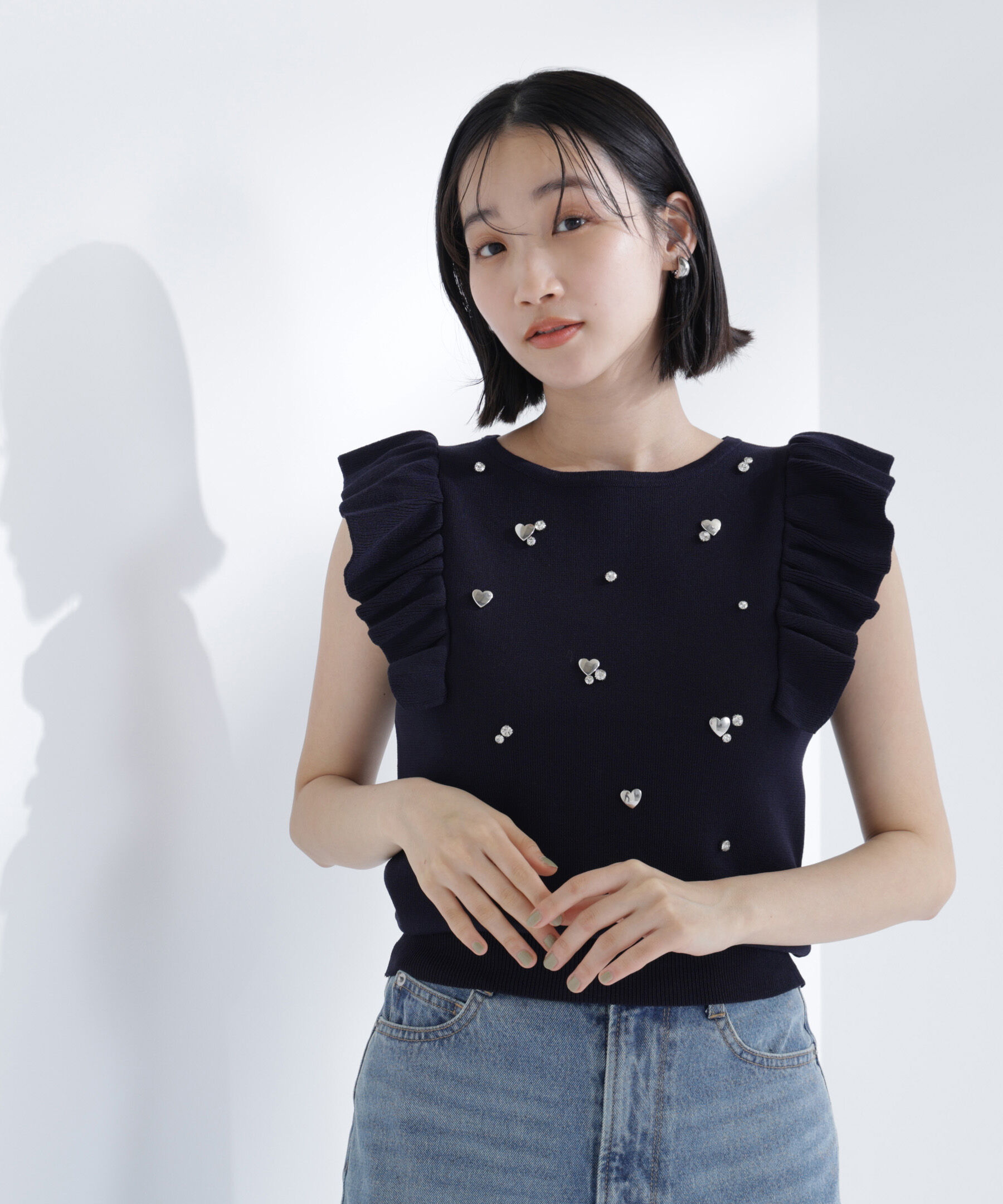  「ハートモチーフビジューニット」|ニット・セーター|
