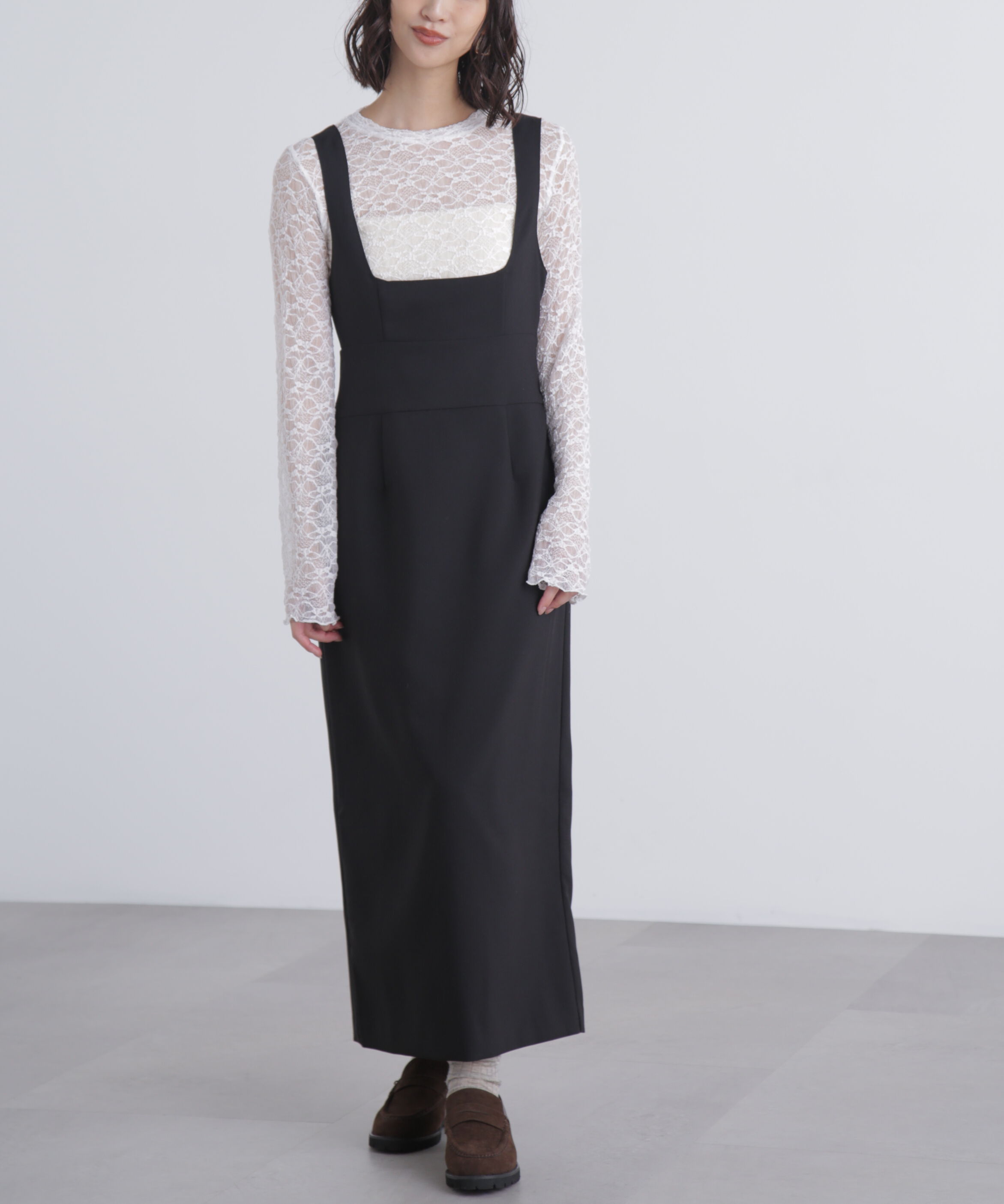  「スクープネックマキシジャンパースカート」|ワンピース|