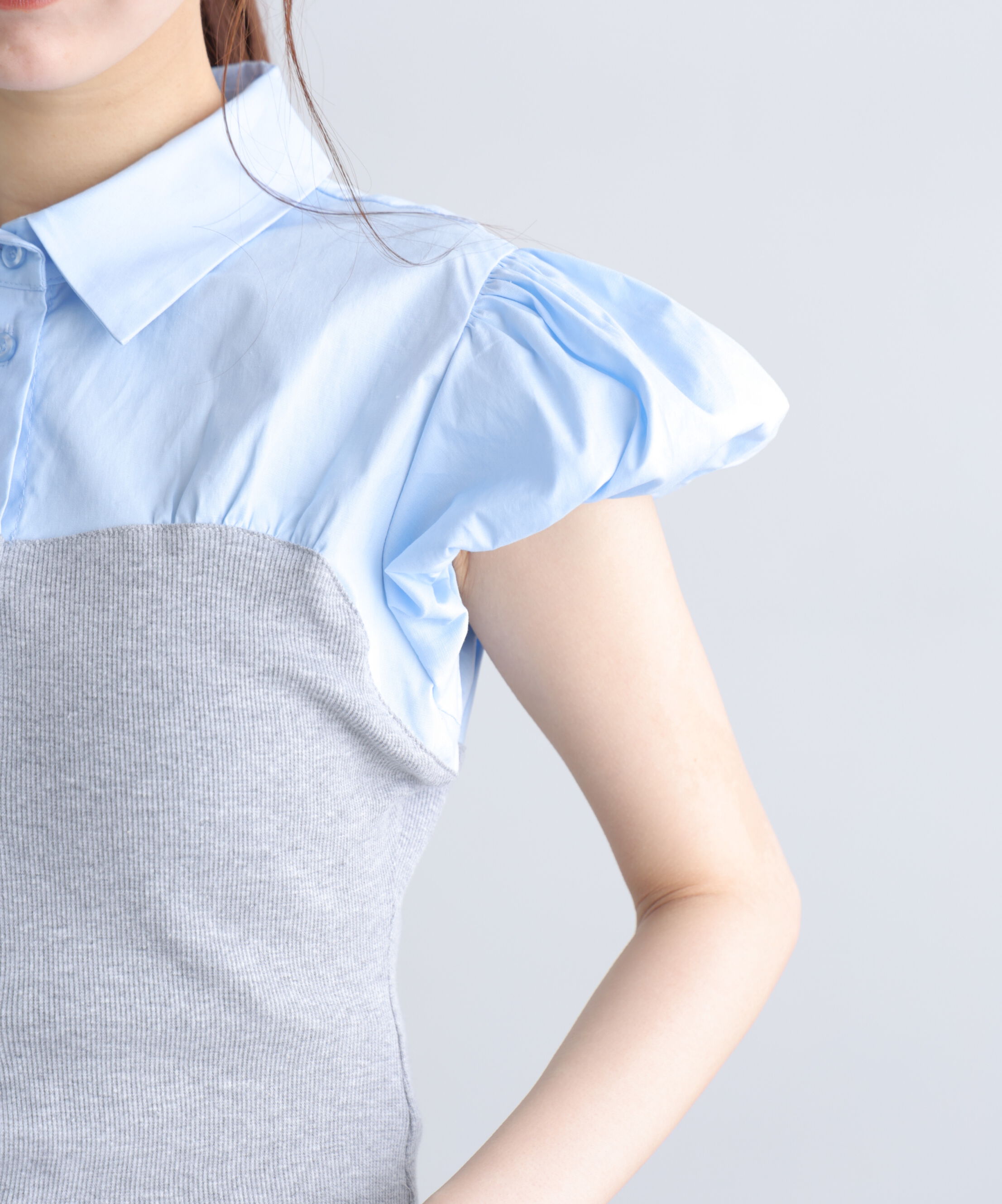  「ビスチェドッキングパフスリーブ半袖ブラウス」|Tシャツ・カットソー|