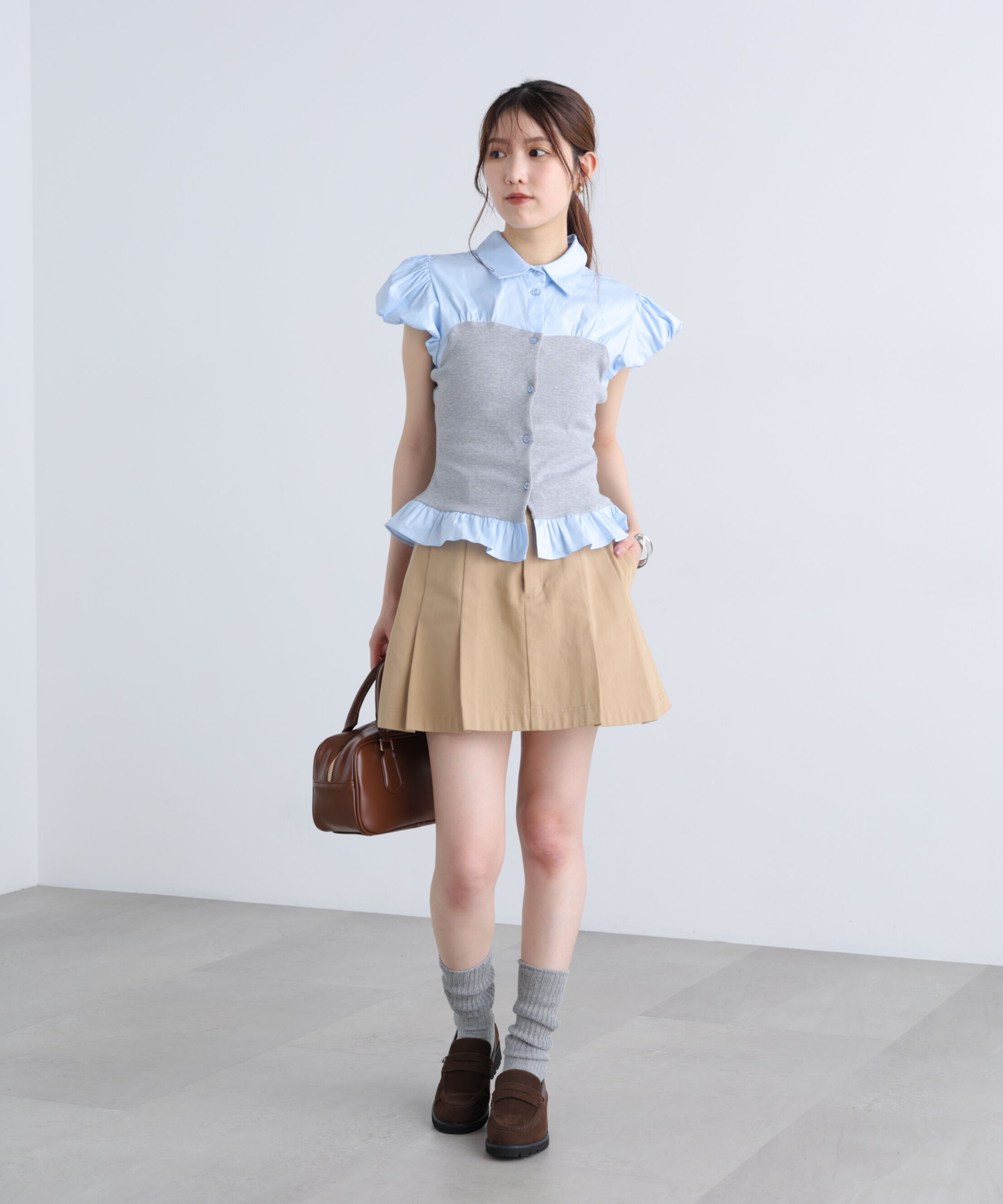  「ビスチェドッキングパフスリーブ半袖ブラウス」|Tシャツ・カットソー|