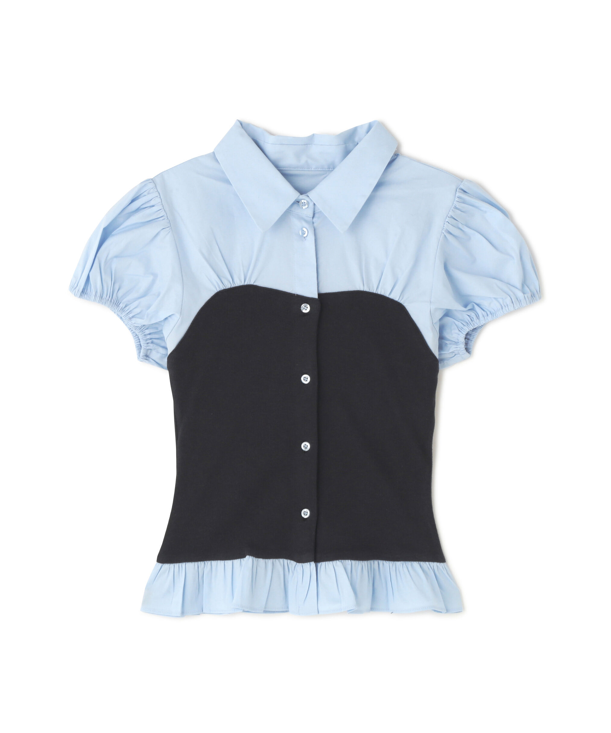  「ビスチェドッキングパフスリーブ半袖ブラウス」|Tシャツ・カットソー|