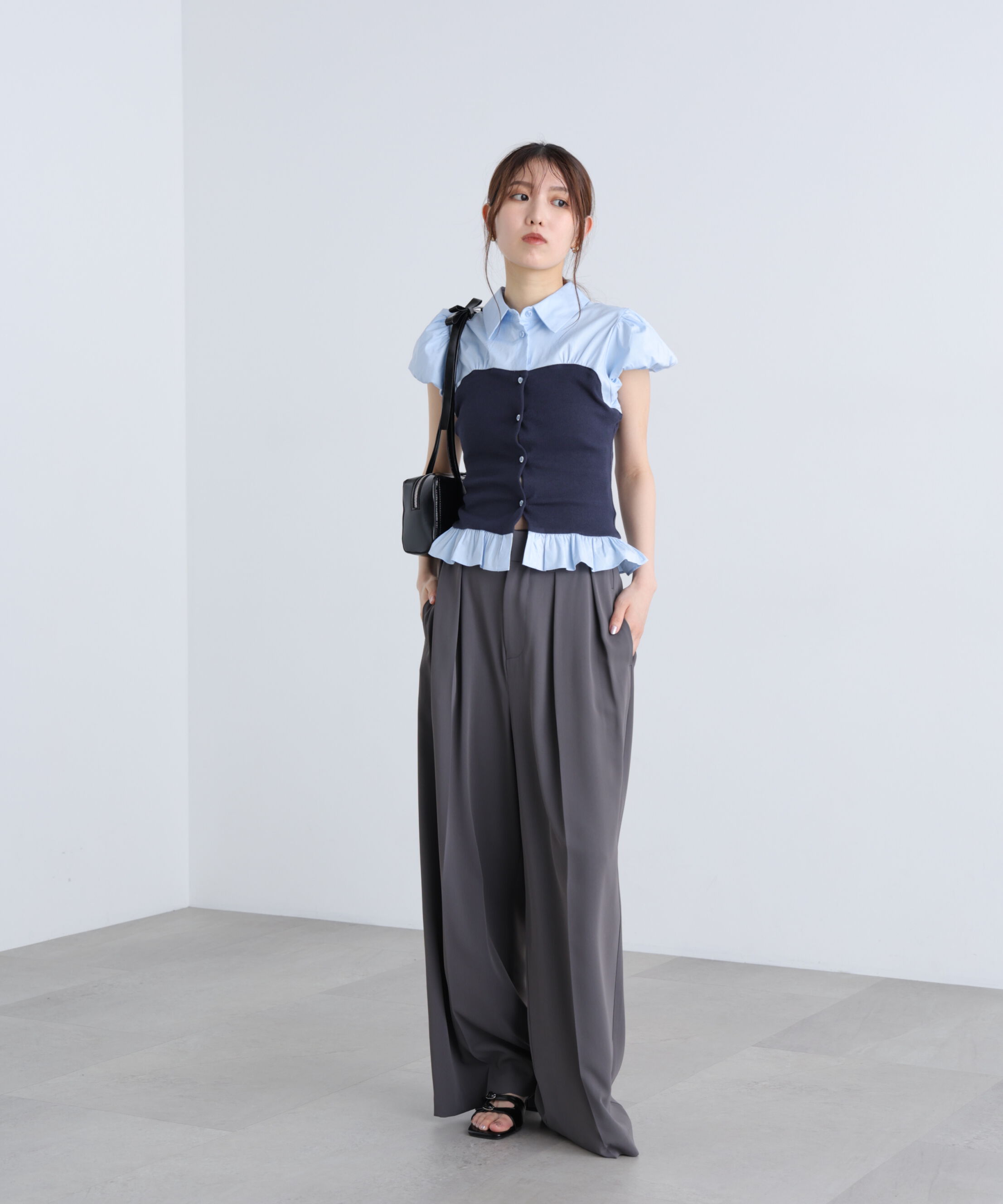  「ビスチェドッキングパフスリーブ半袖ブラウス」|Tシャツ・カットソー|