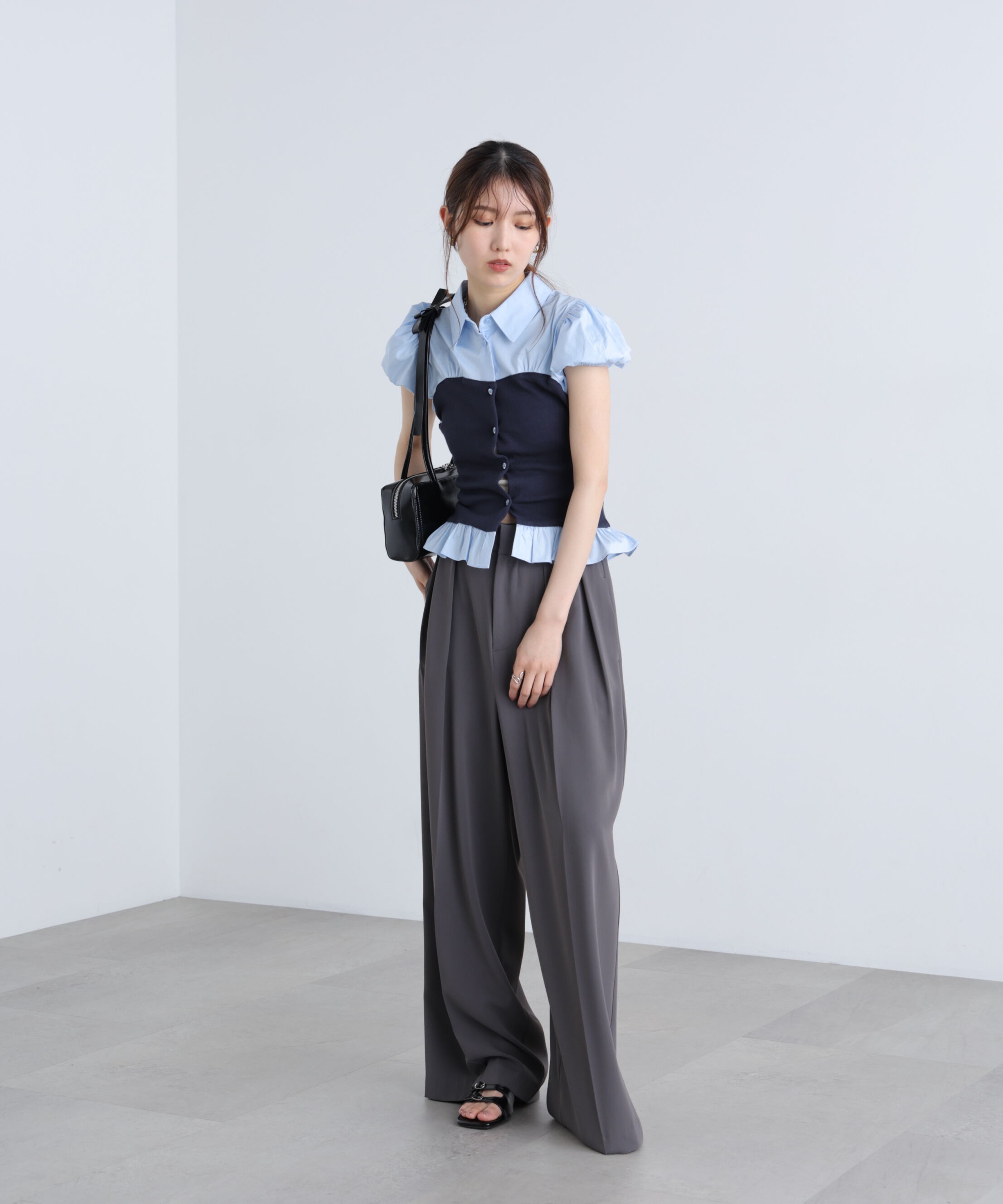  「ビスチェドッキングパフスリーブ半袖ブラウス」|Tシャツ・カットソー|