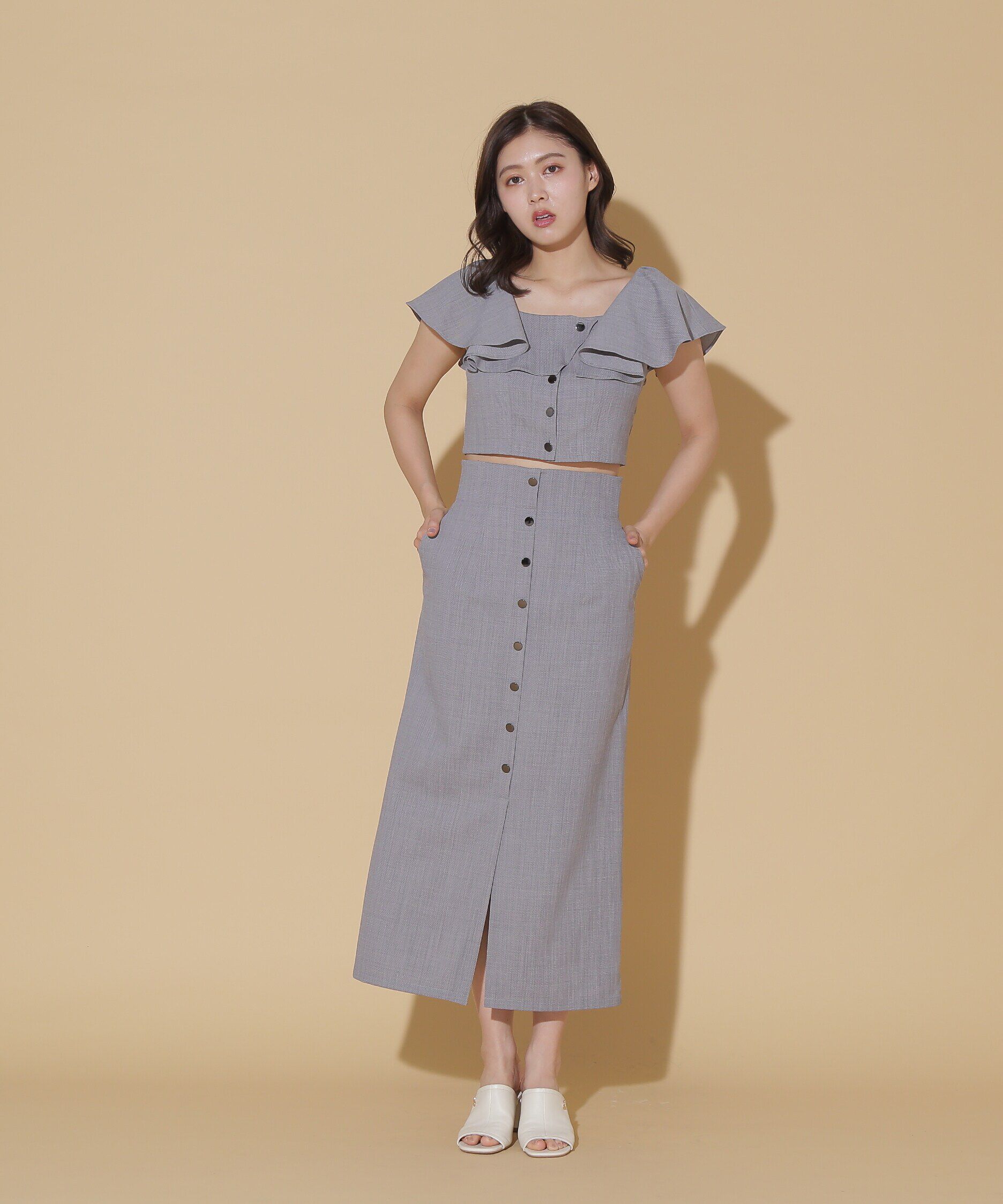  「リネンライククロップドブラウス　WEB限定カラー:ブルー」|シャツ・ブラウス|