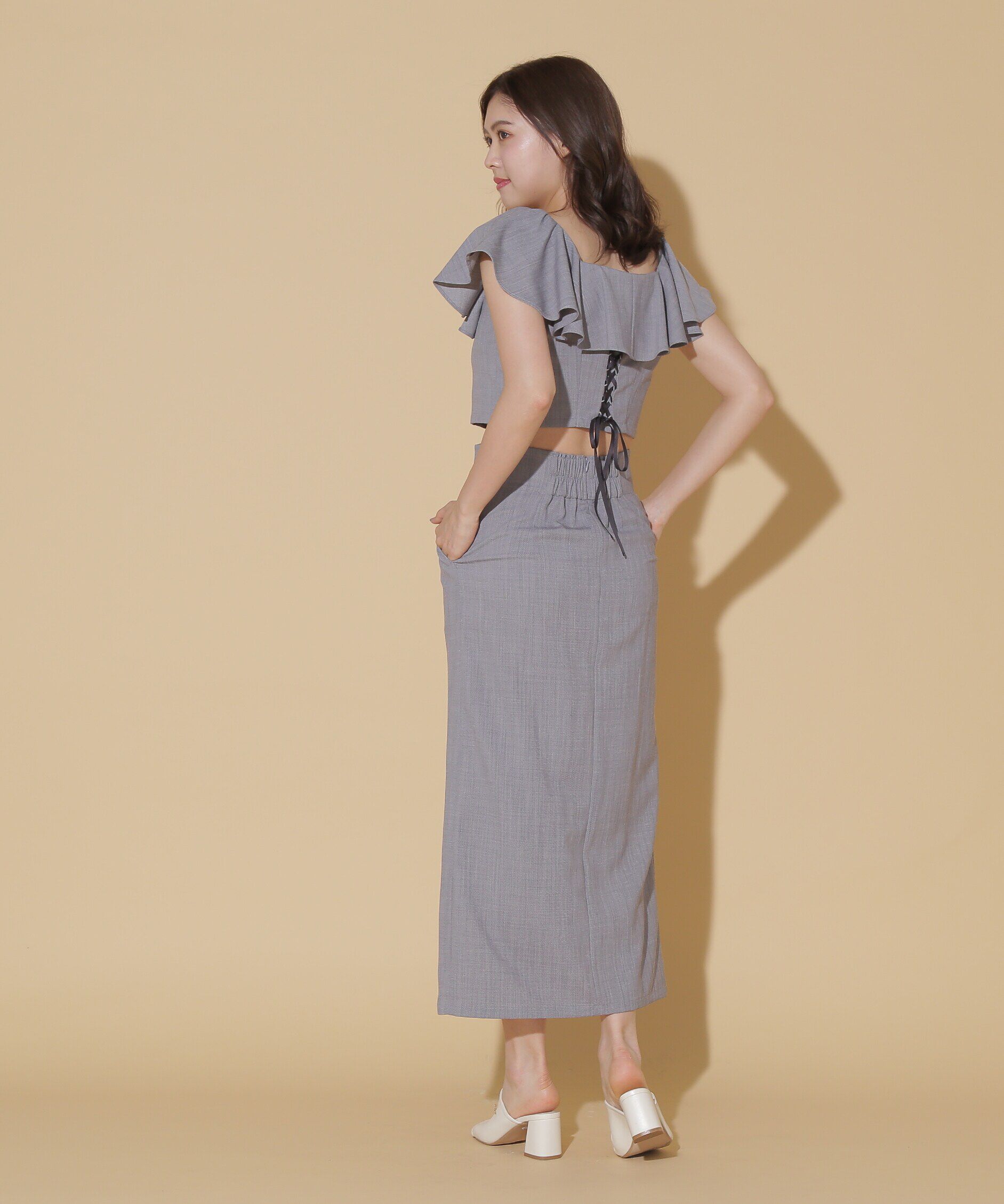  「リネンライククロップドブラウス　WEB限定カラー:ブルー」|シャツ・ブラウス|