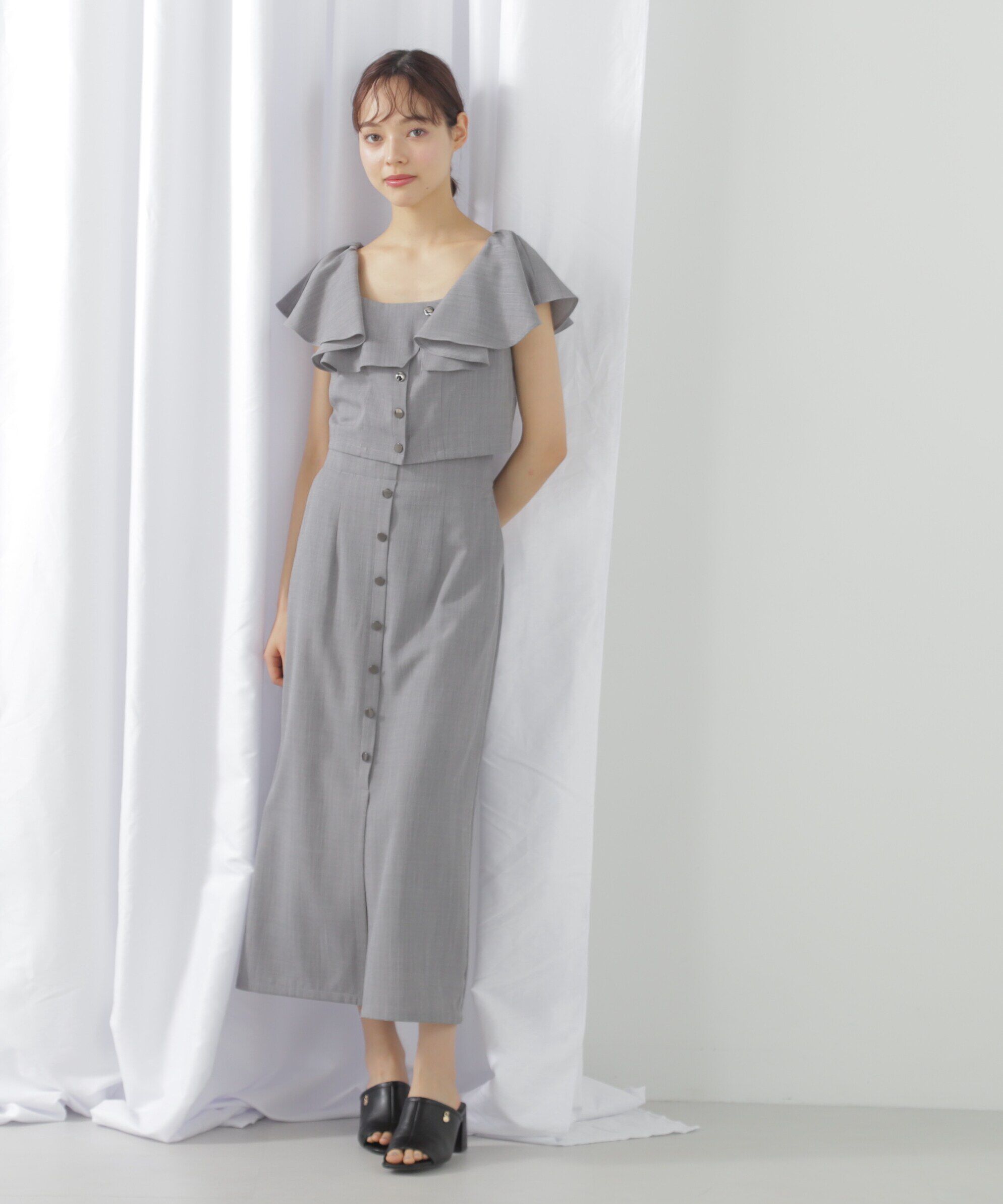  「リネンライククロップドブラウス　WEB限定カラー:ブルー」|シャツ・ブラウス|