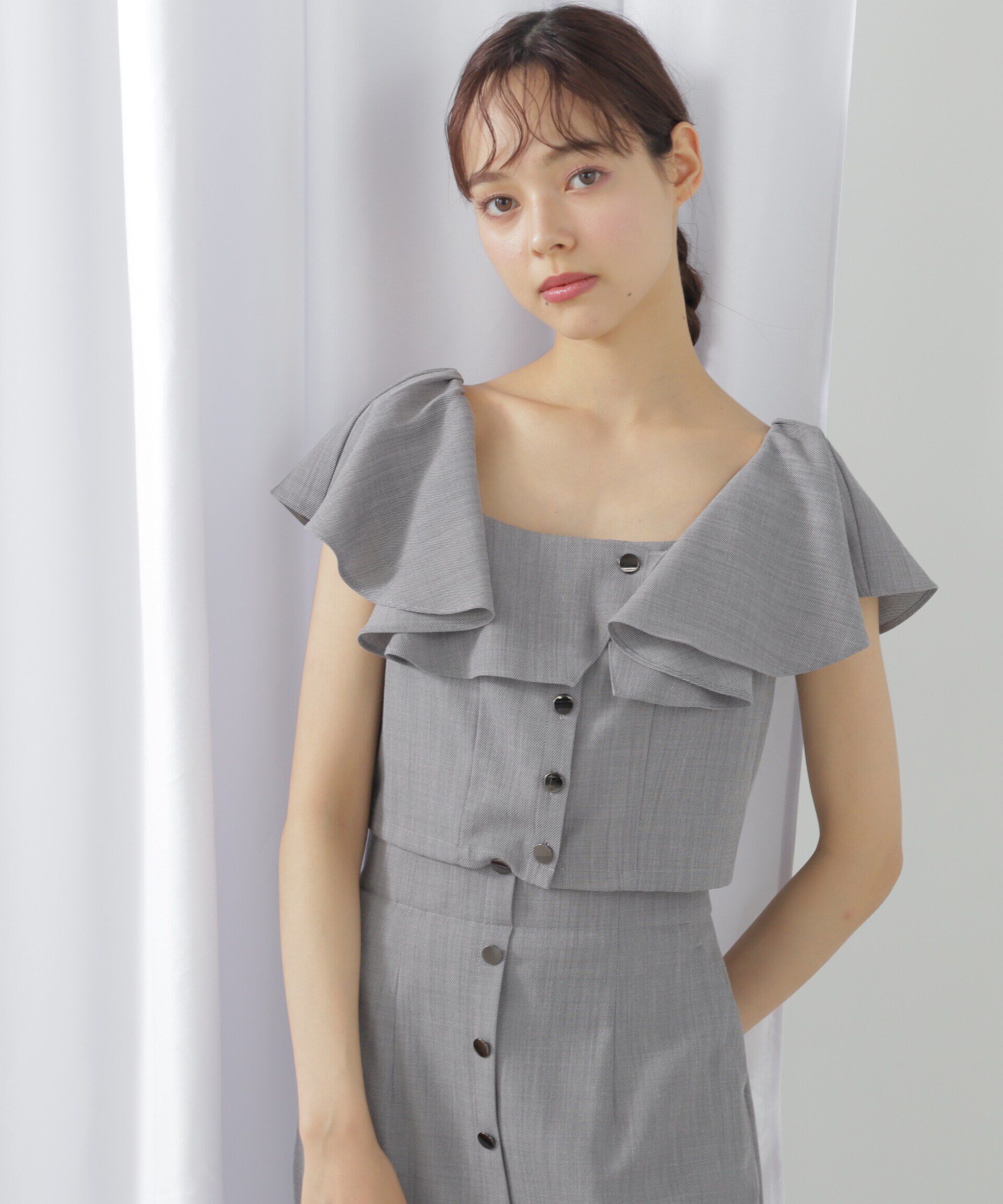  「リネンライククロップドブラウス　WEB限定カラー:ブルー」|シャツ・ブラウス|