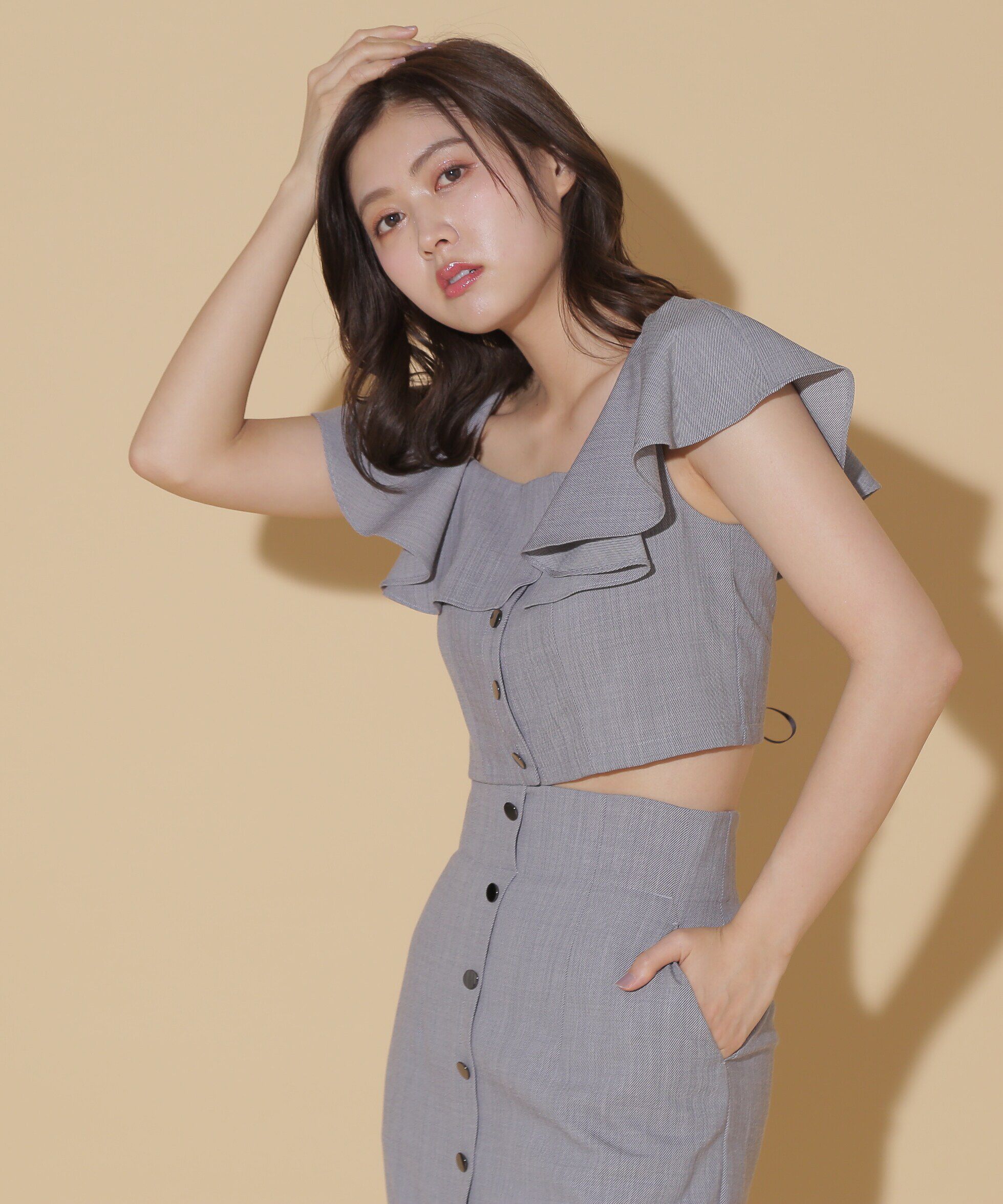  「リネンライククロップドブラウス　WEB限定カラー:ブルー」|シャツ・ブラウス|