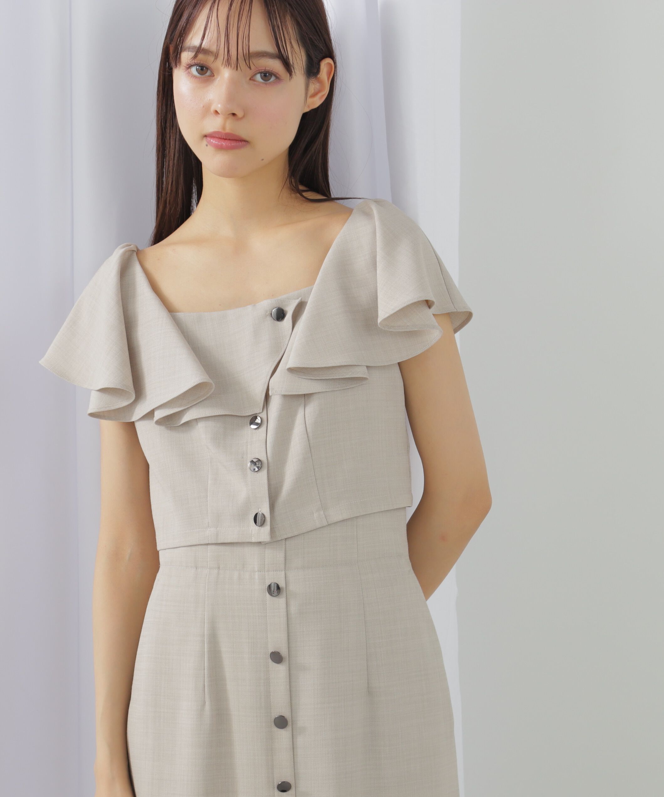  「リネンライククロップドブラウス　WEB限定カラー:ブルー」|シャツ・ブラウス|