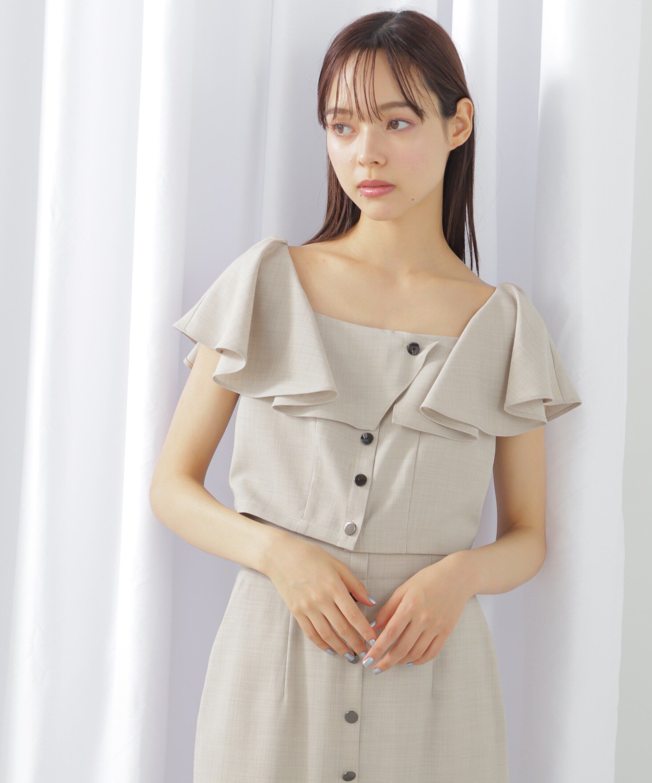  「リネンライククロップドブラウス　WEB限定カラー:ブルー」|シャツ・ブラウス|